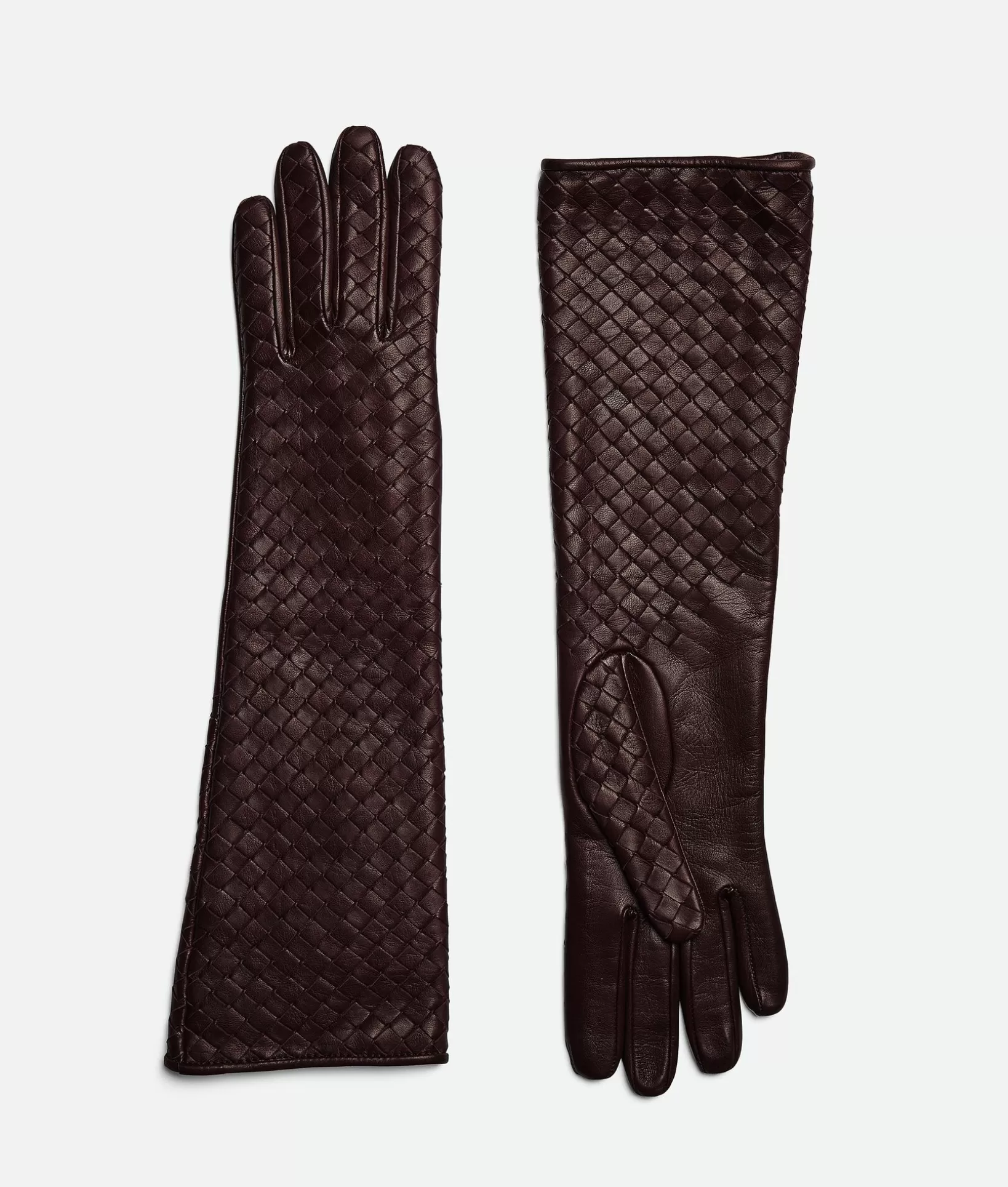 Gloves>Bottega Veneta Intrecciato Leather Midi Gloves Oxblood