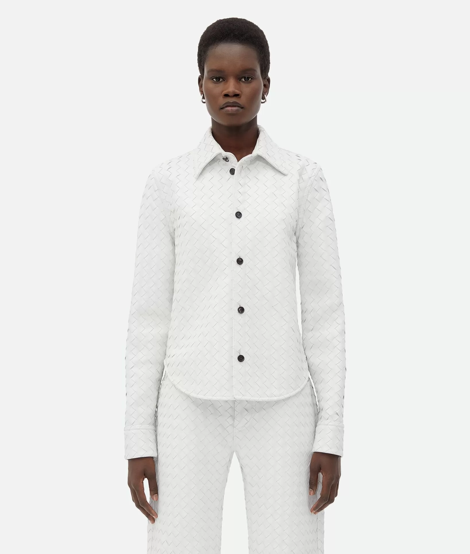 Shirts | Leather>Bottega Veneta Intrecciato Leather Shirt Optic white