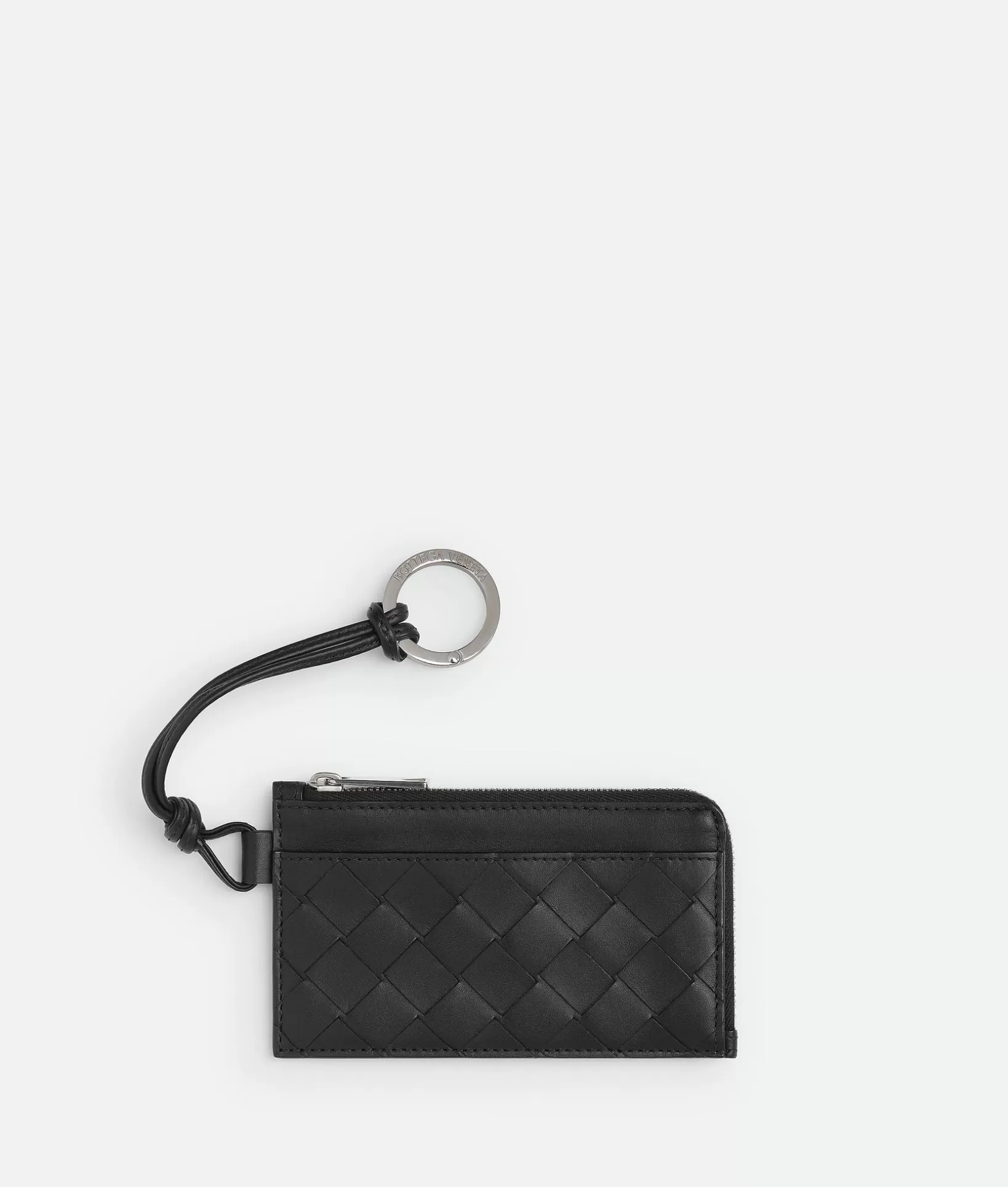 Card Cases>Bottega Veneta Intrecciato L-Zippered Card Holder On Strap Black