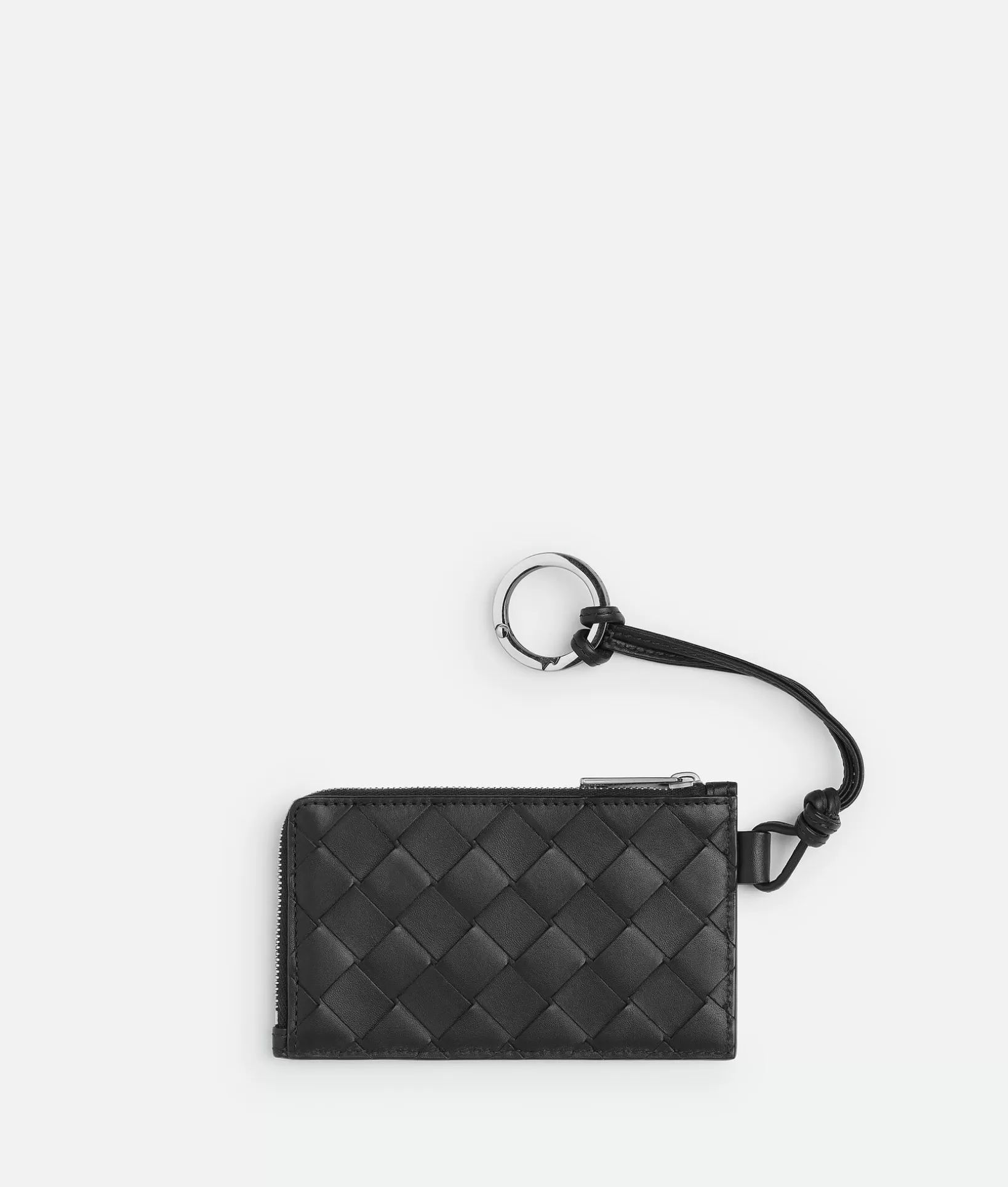 Card Cases>Bottega Veneta Intrecciato L-Zippered Card Holder On Strap Black