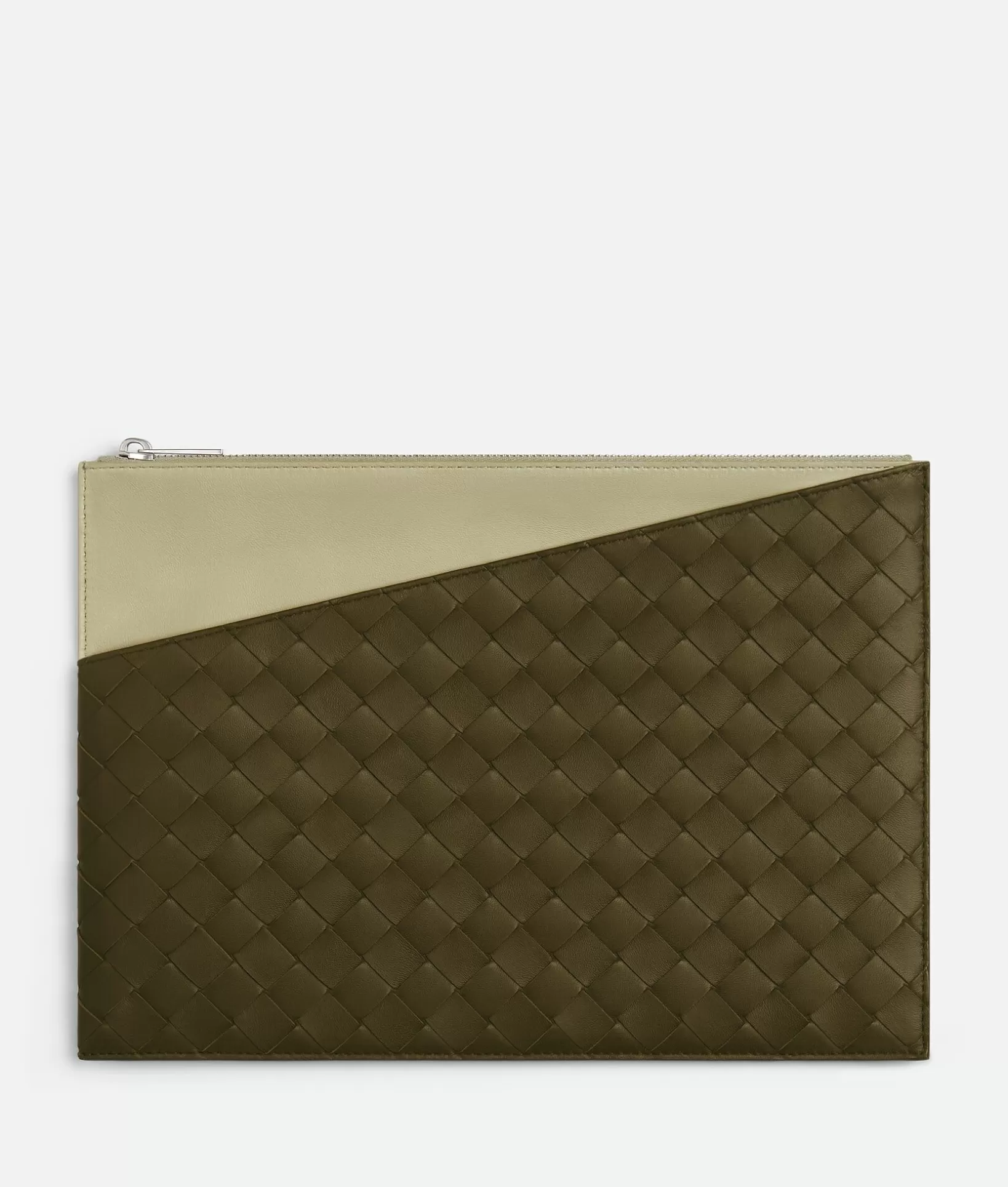 Pouches>Bottega Veneta Intrecciato Oblique Zipped Pouch Mustard/travertine