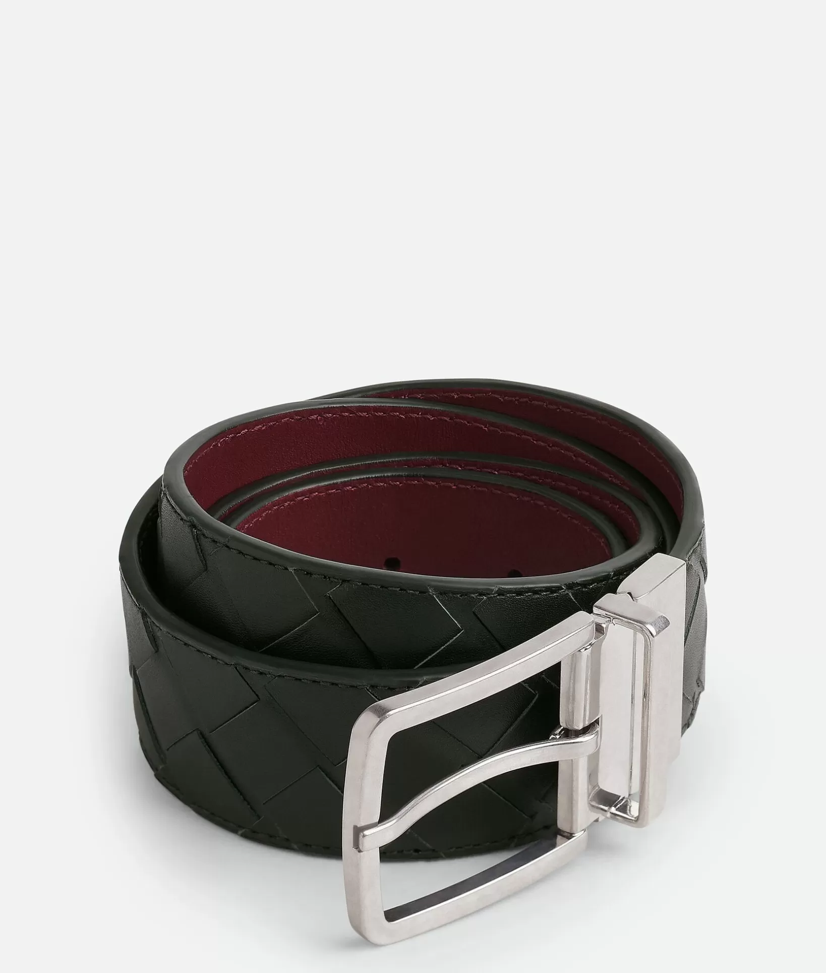 Belts>Bottega Veneta Intrecciato Reversible Belt Dark green / Barolo