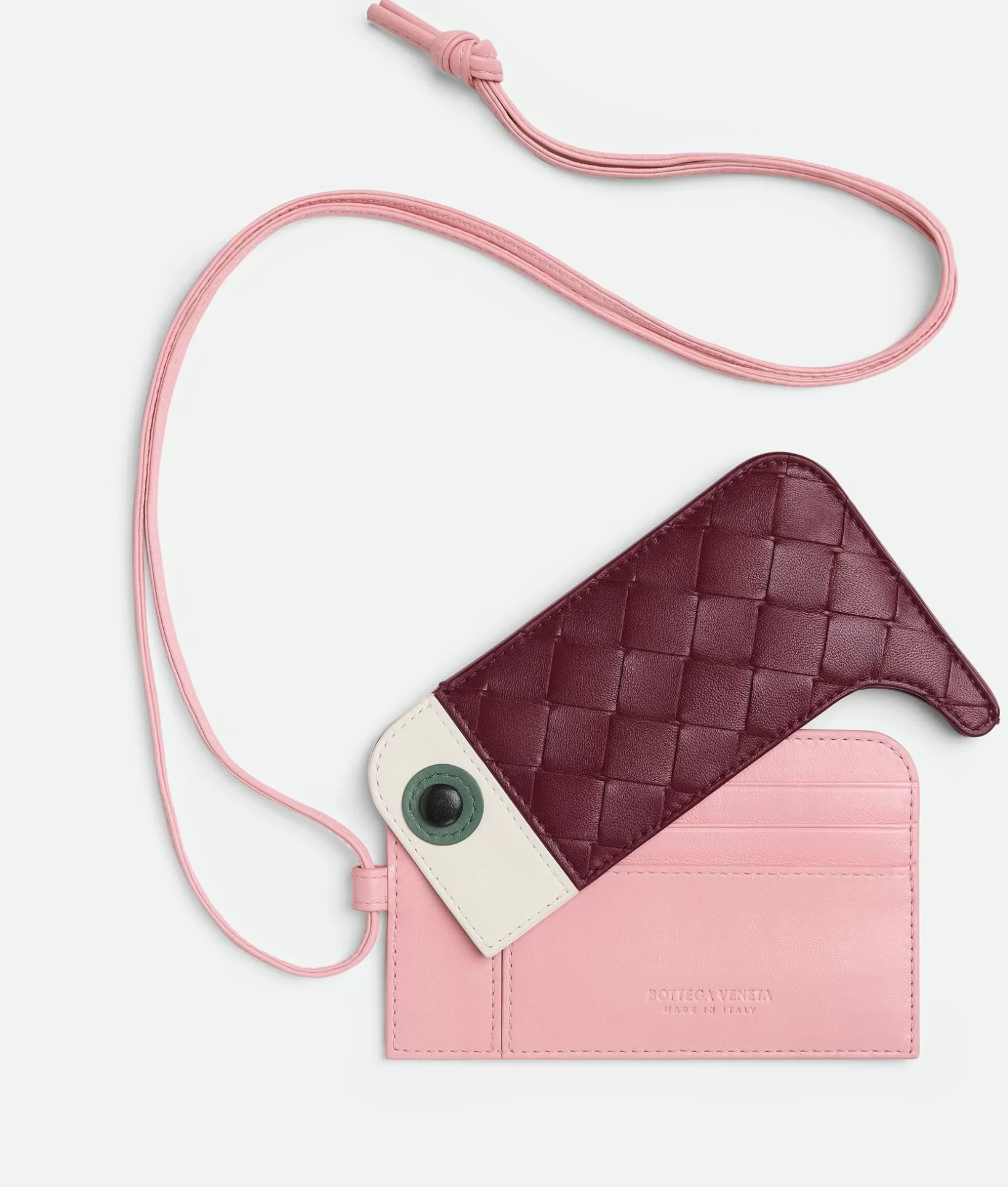 Card Cases>Bottega Veneta Intrecciato Toucan Card Holder On Strap White / Aloe / Black / Barolo / Ribbon