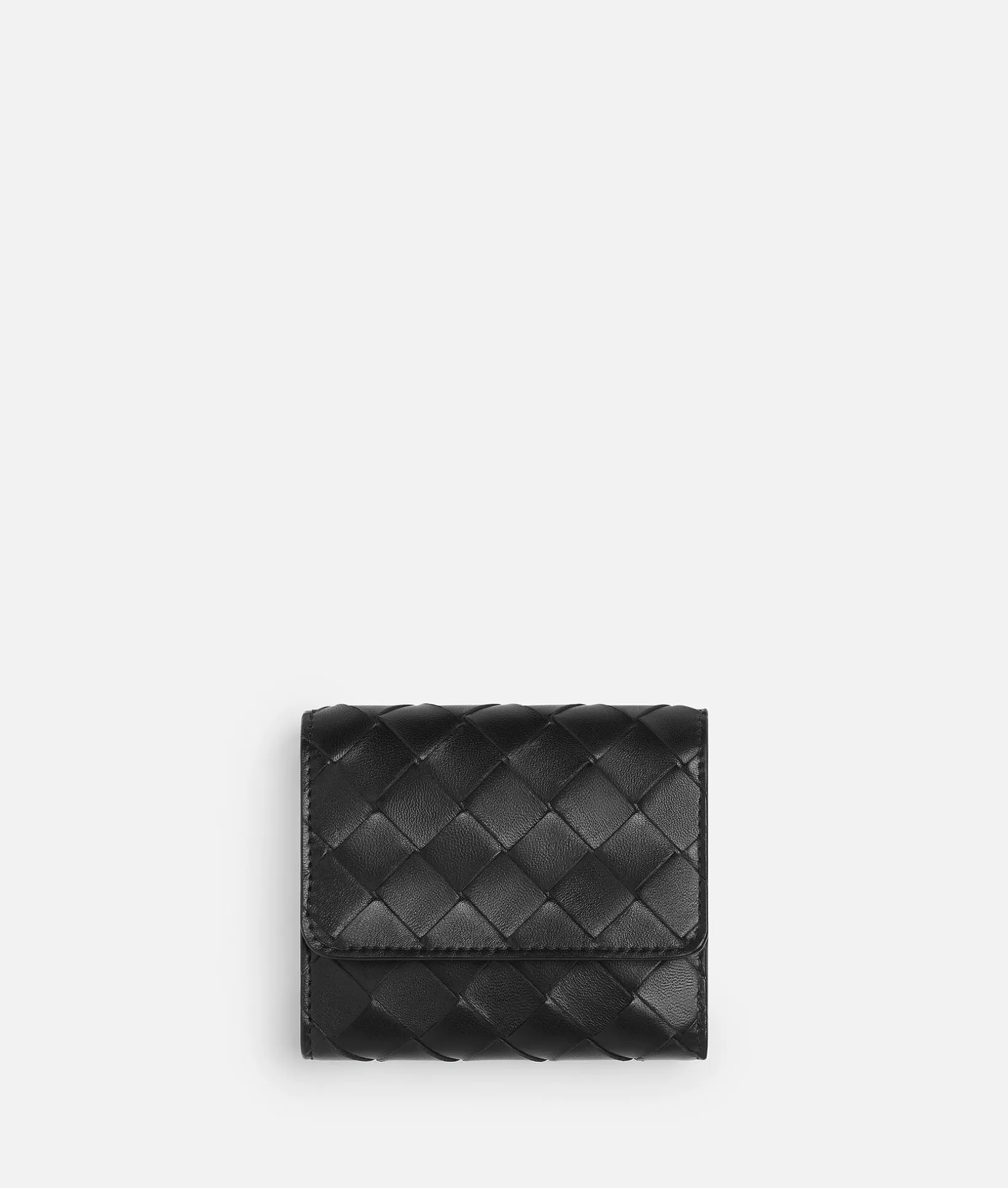 Small Wallets>Bottega Veneta Intrecciato Tri-Fold Wallet Black