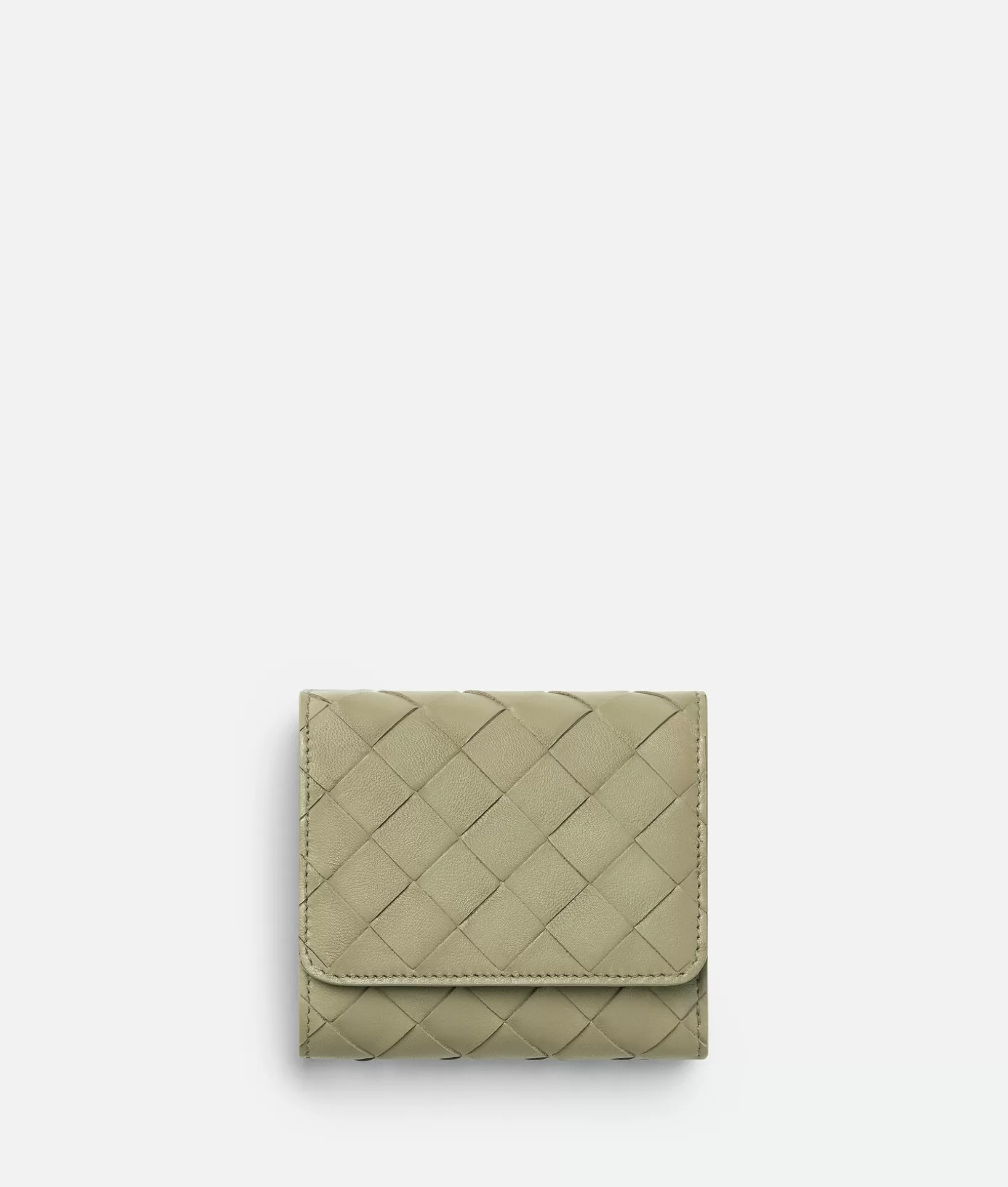 Small Wallets>Bottega Veneta Intrecciato Tri-Fold Wallet With Origami Coin Purse Travertine / New sauge