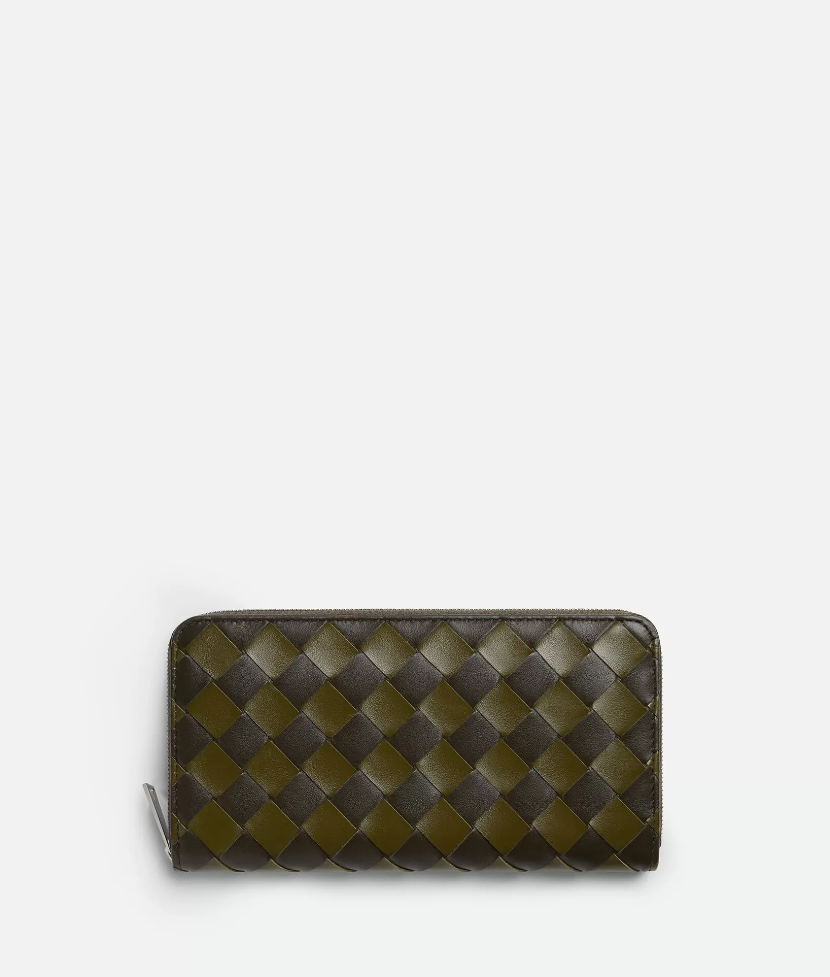 Long Wallets>Bottega Veneta Intrecciato Zip Around Wallet Kaki/olive oil