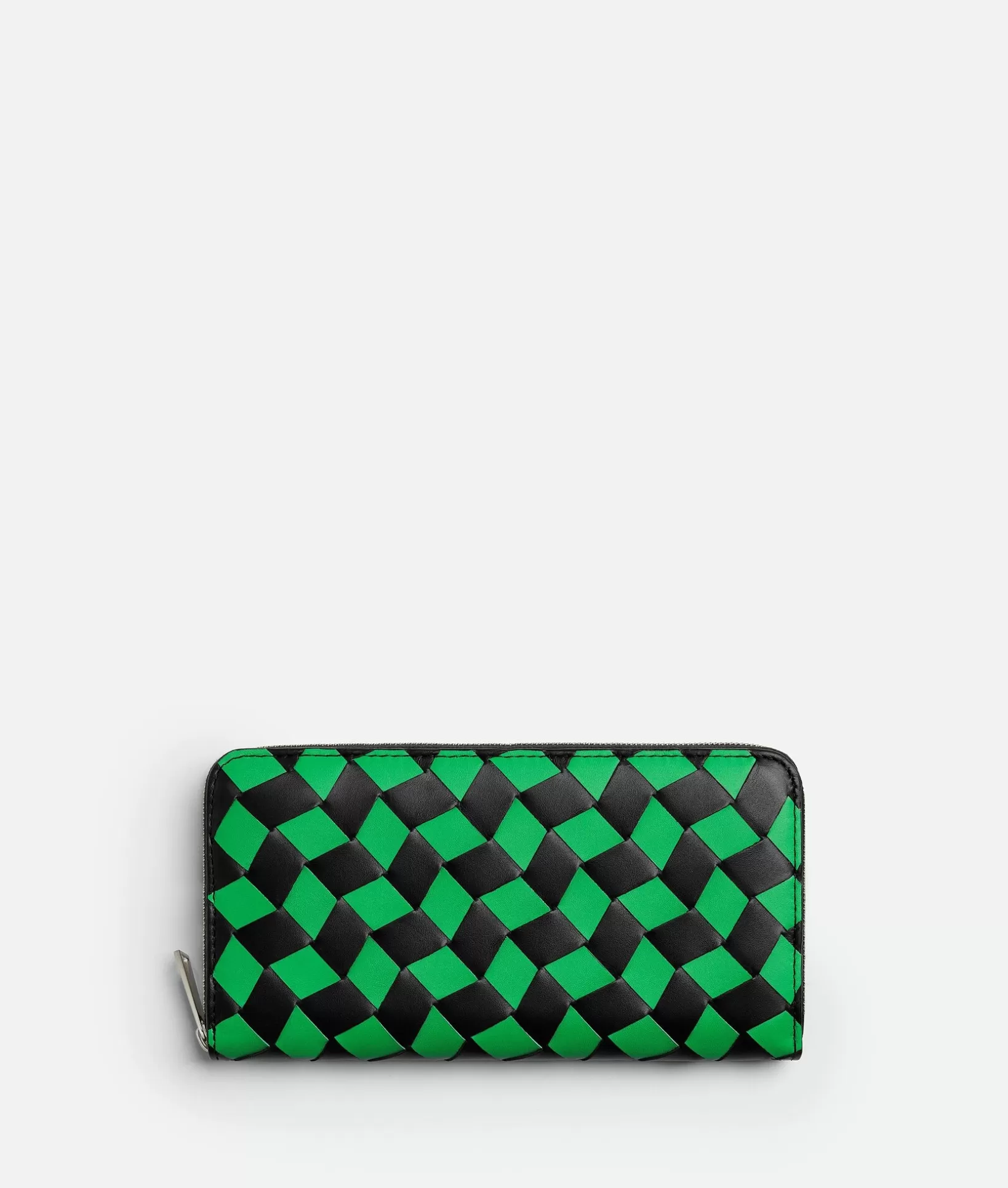 Long Wallets>Bottega Veneta Intrecciato Zip Around Wallet Black/parakeet