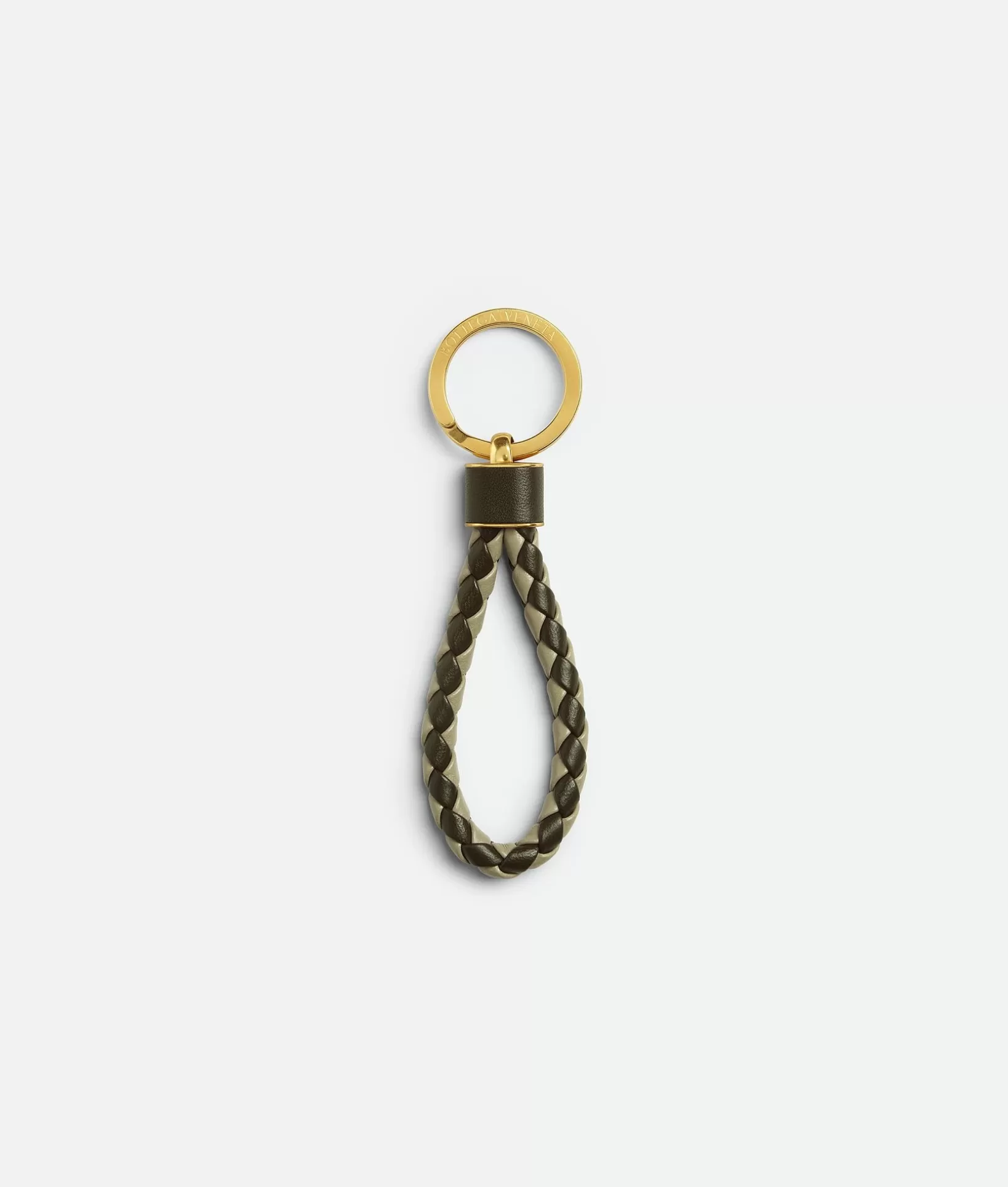 Key Rings>Bottega Veneta Intreccio Key Ring Travertine / Kaki