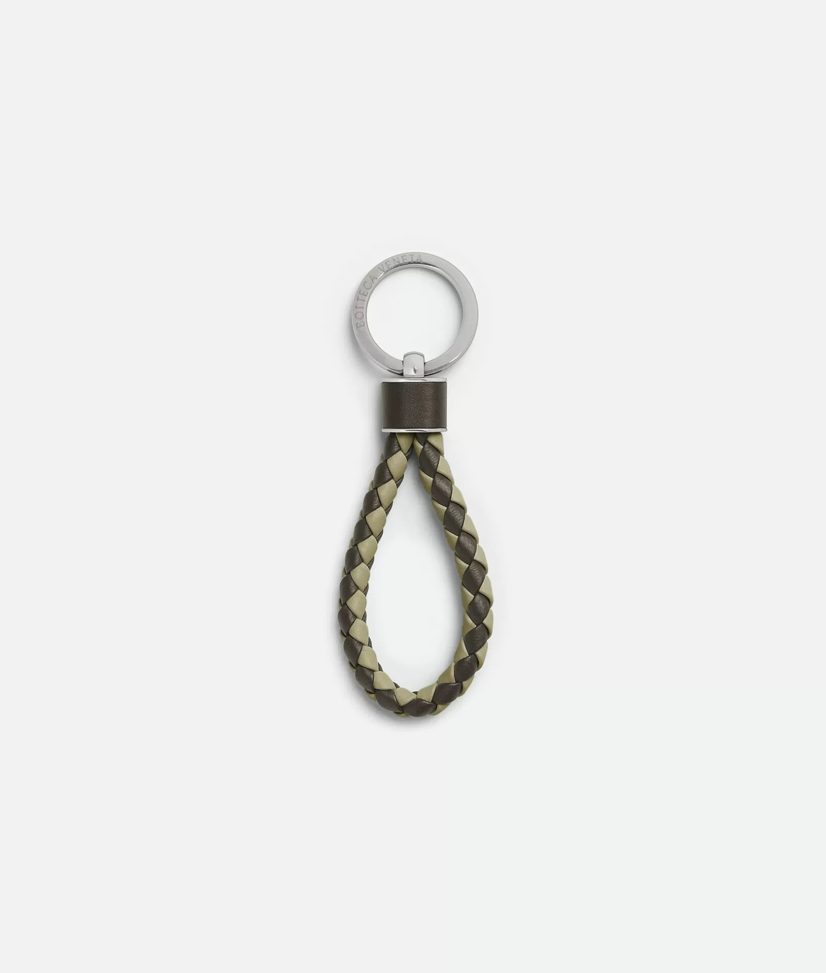 Key Rings>Bottega Veneta Intreccio Key Ring Kaki/travertine