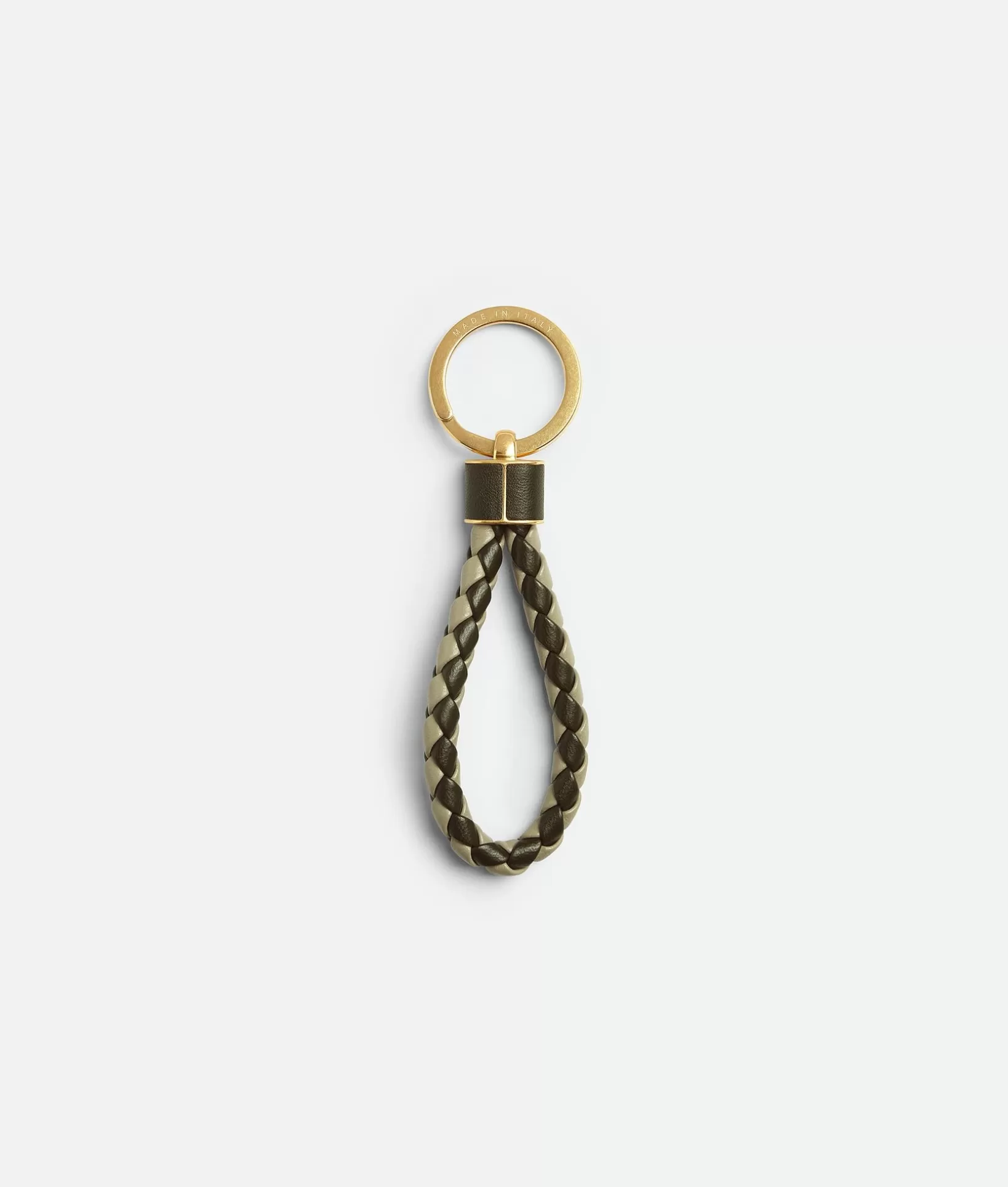 Key Rings>Bottega Veneta Intreccio Key Ring Travertine / Kaki