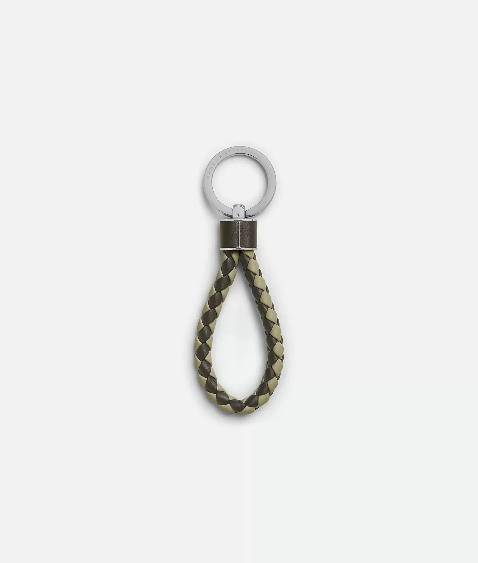 Key Rings>Bottega Veneta Intreccio Key Ring Kaki/travertine