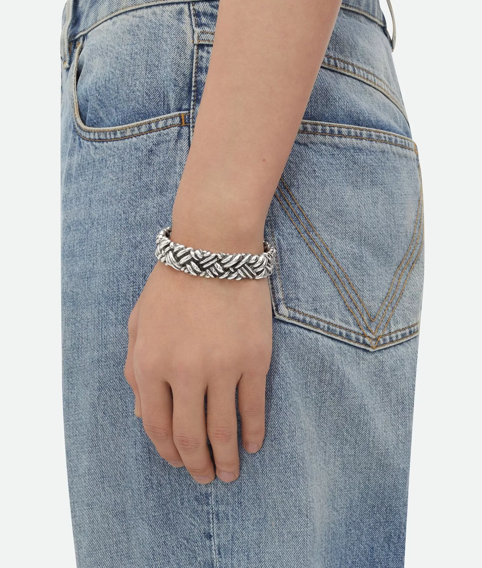 Bracelets>Bottega Veneta Intreccio Medium Cuff Bracelet Silver