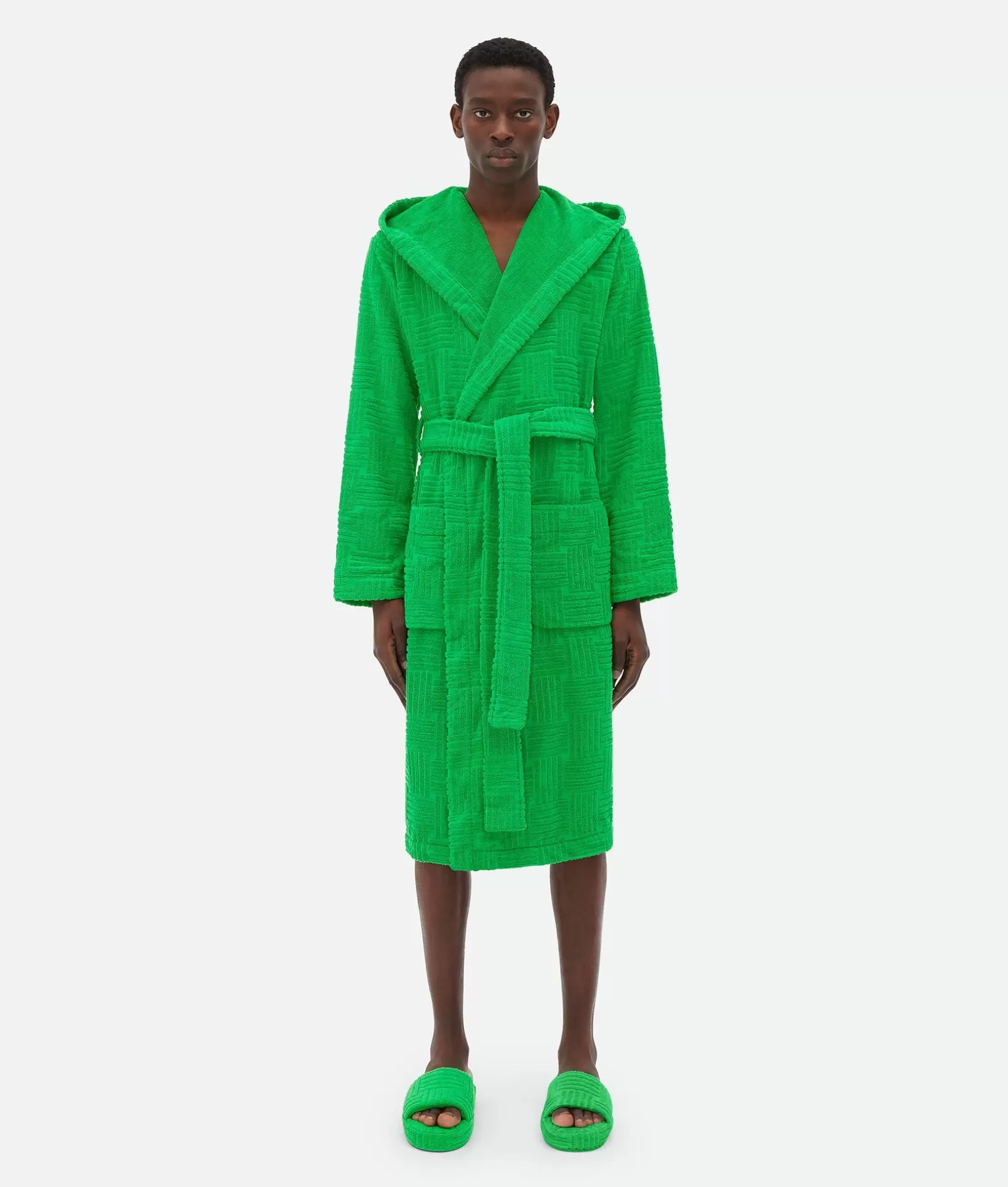 Bathrobes And Towels>Bottega Veneta Intreccio Pattern Cotton Bathrobe Grass