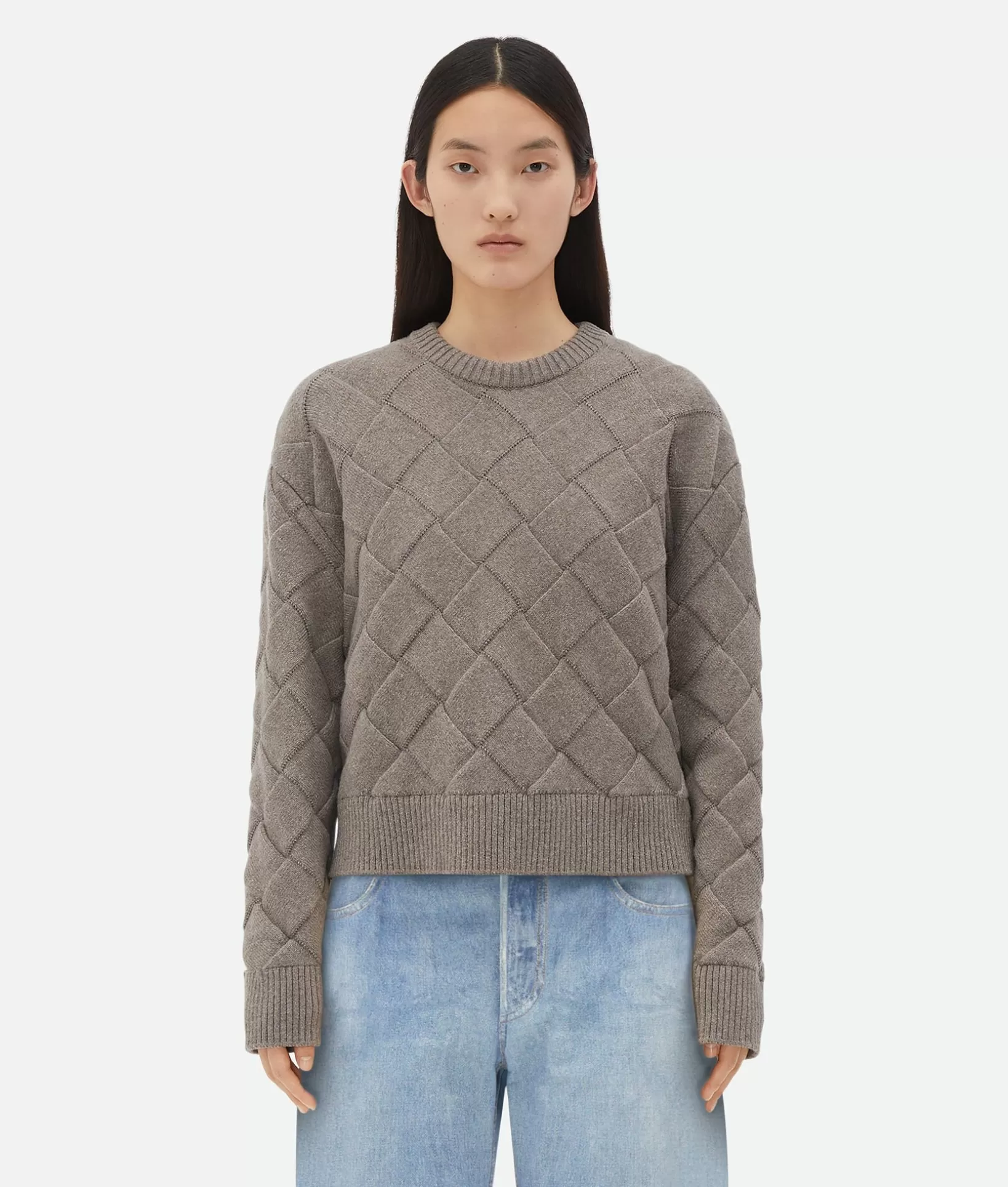 Knitwear>Bottega Veneta Intreccio Wool Sweater Riverbed