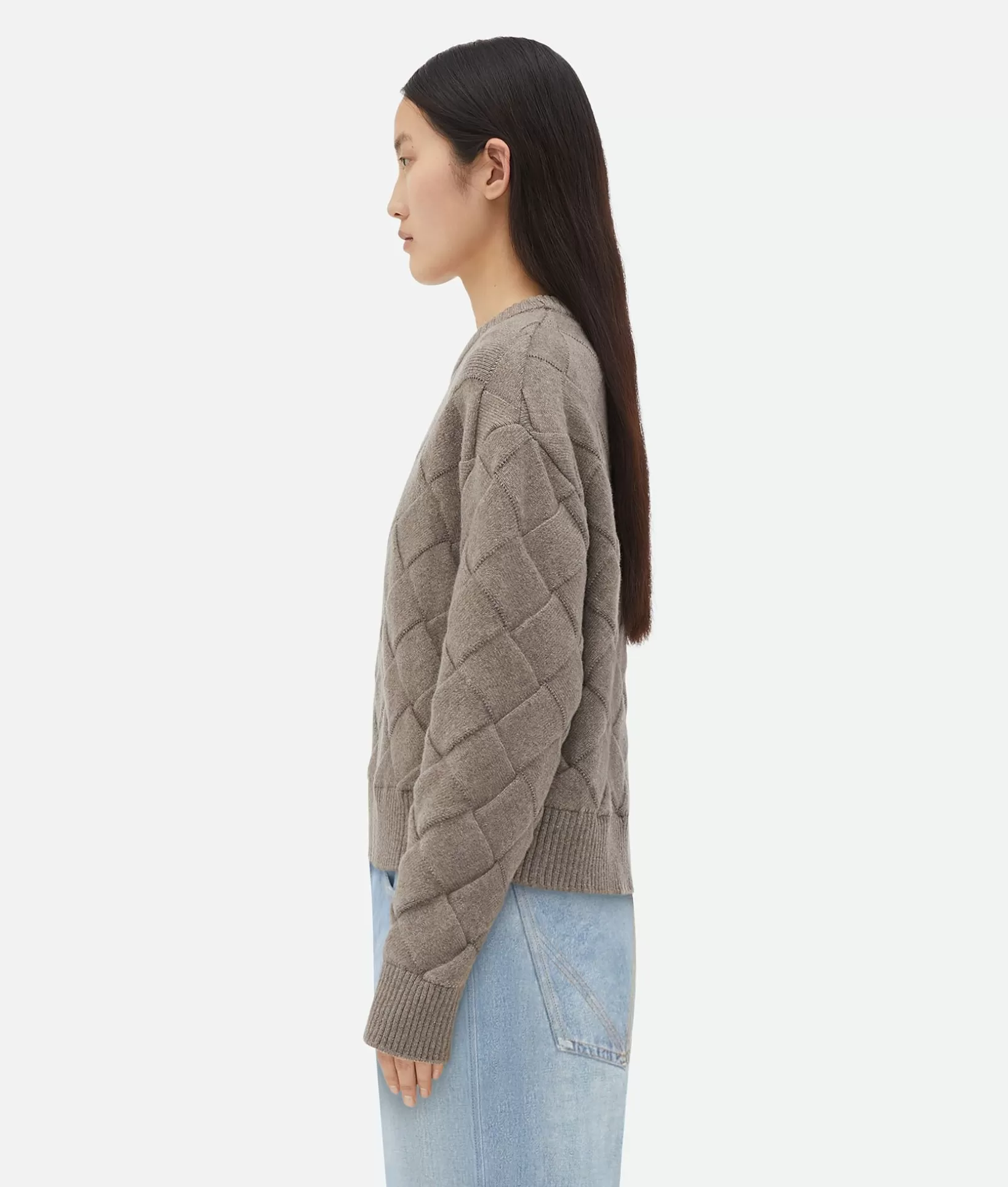 Knitwear>Bottega Veneta Intreccio Wool Sweater Riverbed