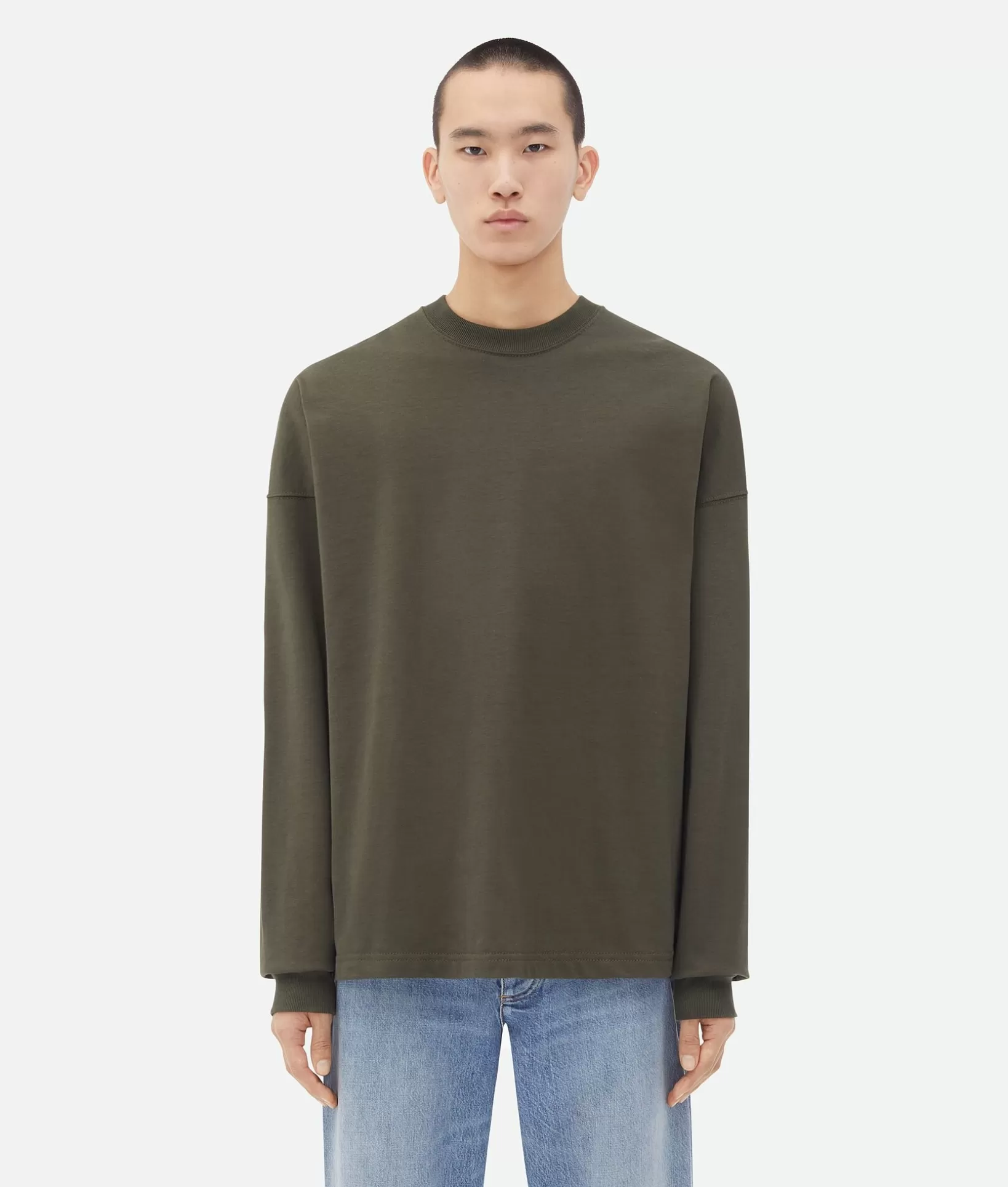 T-Shirts>Bottega Veneta Jersey Oversized Long Sleeve T-Shirt Olive