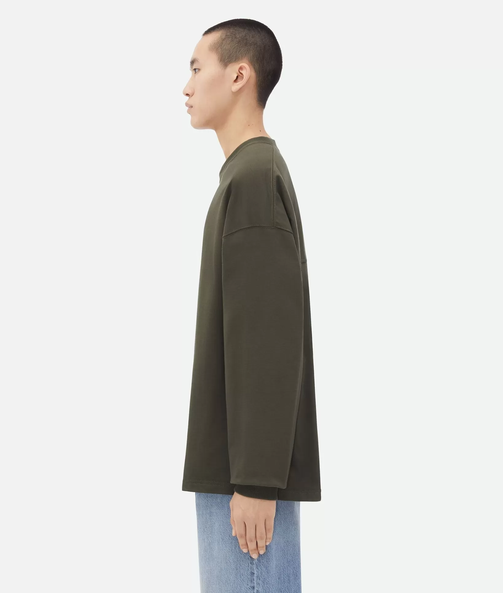 T-Shirts>Bottega Veneta Jersey Oversized Long Sleeve T-Shirt Olive