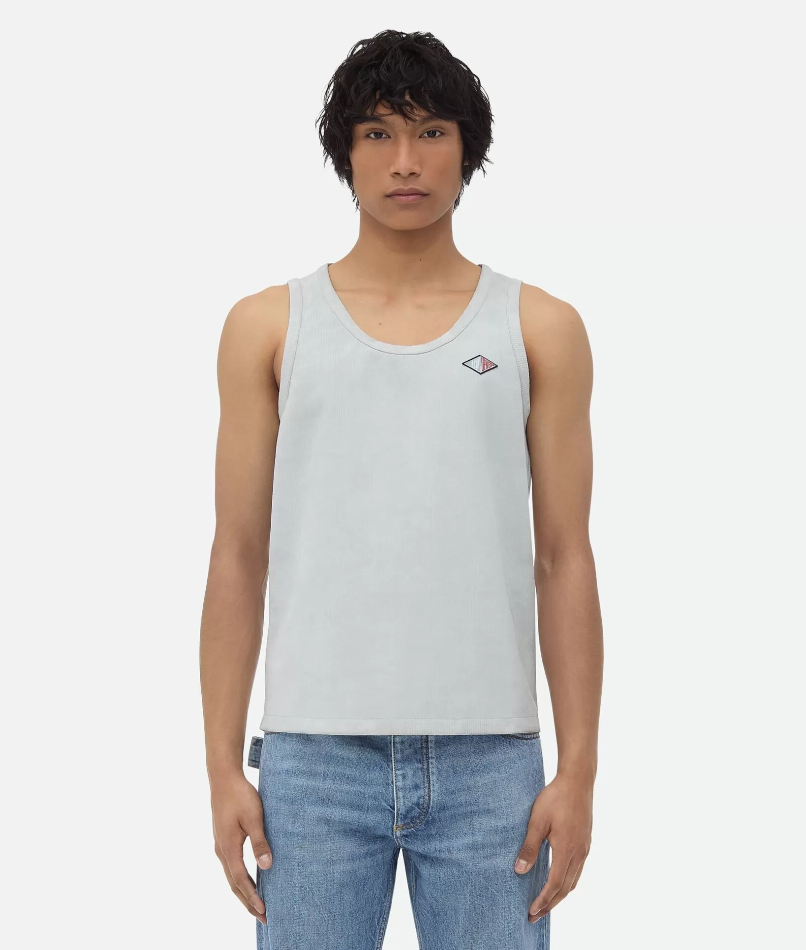 T-Shirts | Leather>Bottega Veneta Jersey Rib Leather Tank Top Stone white