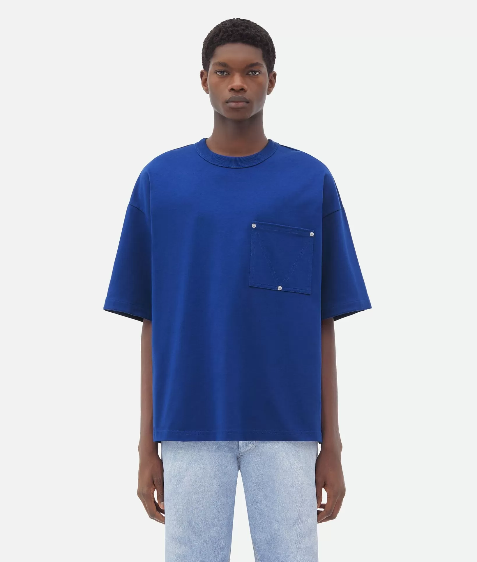 T-Shirts>Bottega Veneta Jersey T-Shirt With V Pocket Sapphire