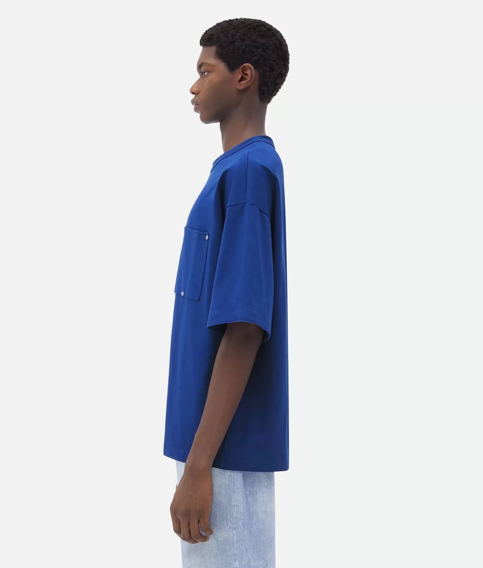 T-Shirts>Bottega Veneta Jersey T-Shirt With V Pocket Sapphire