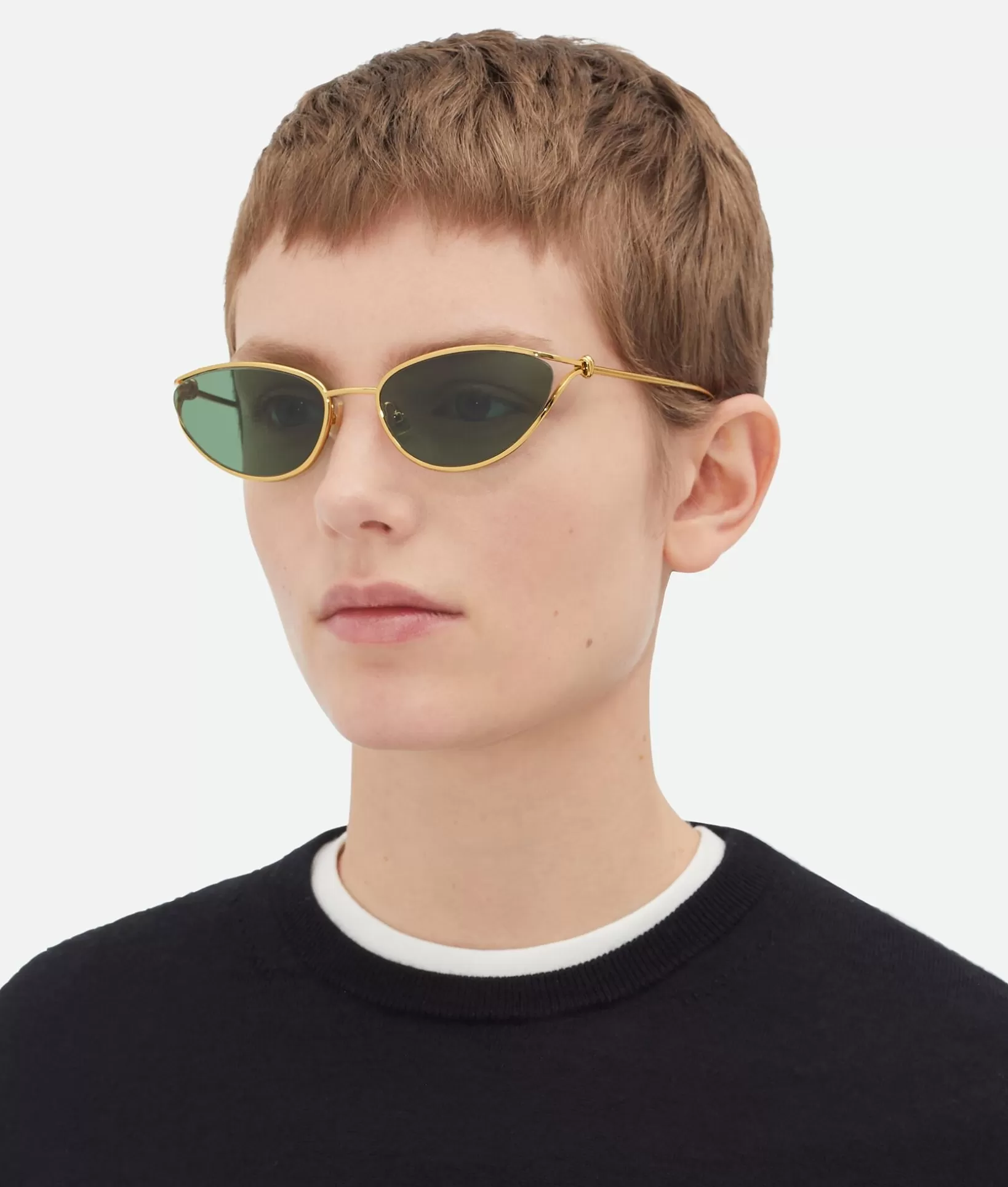 Sunglasses | Sunglasses>Bottega Veneta Knot Cat Eye Sunglasses Gold/green