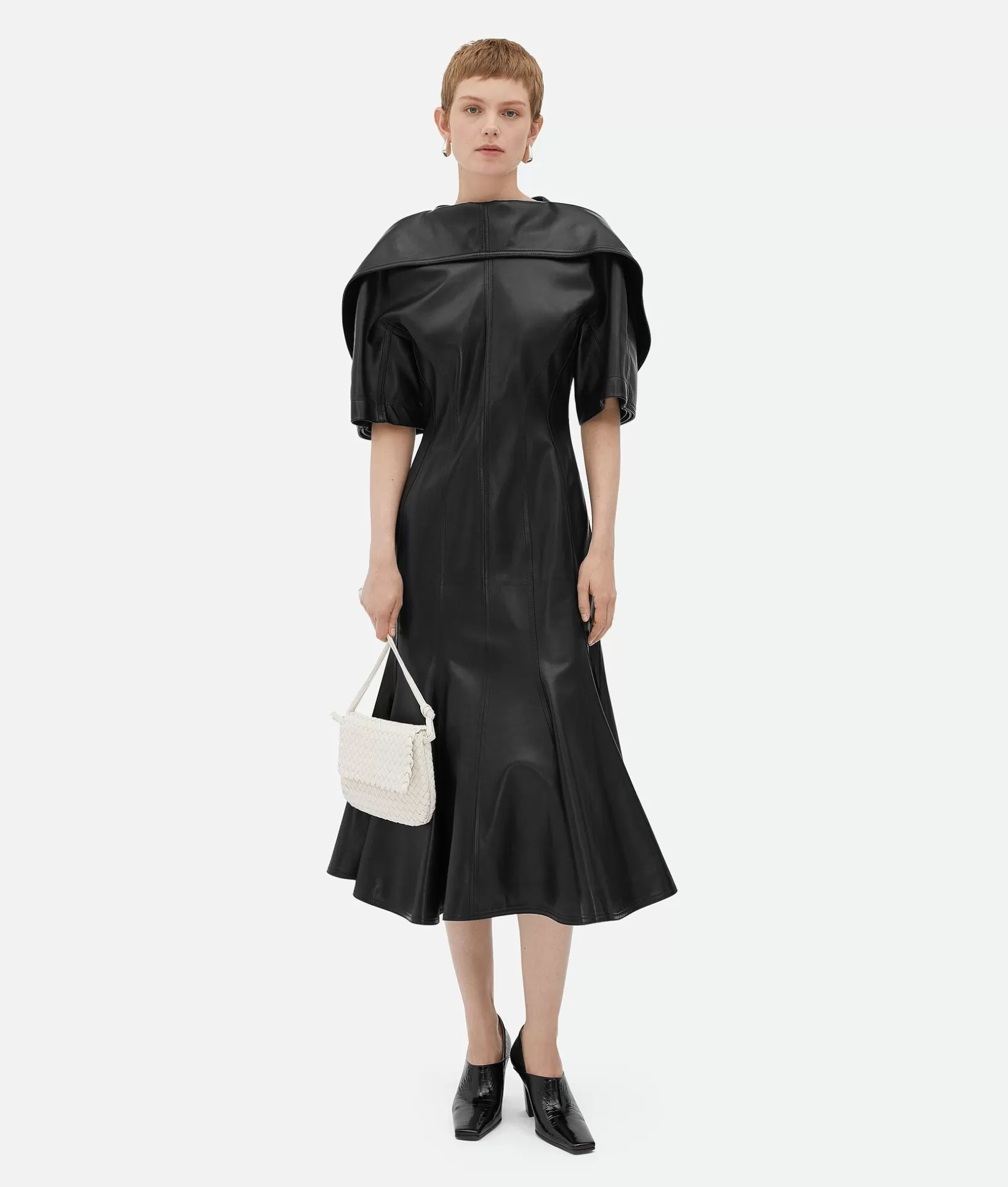 Leather | Dresses>Bottega Veneta Leather A-Line Dress Black