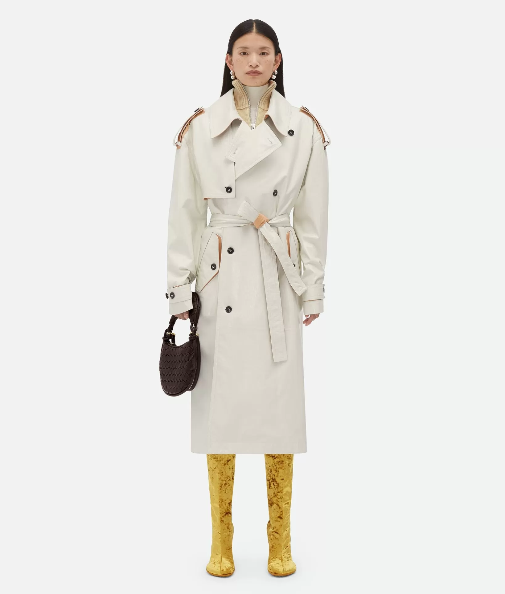 Leather>Bottega Veneta Leather And Cotton Trench Popcorn/paper bag