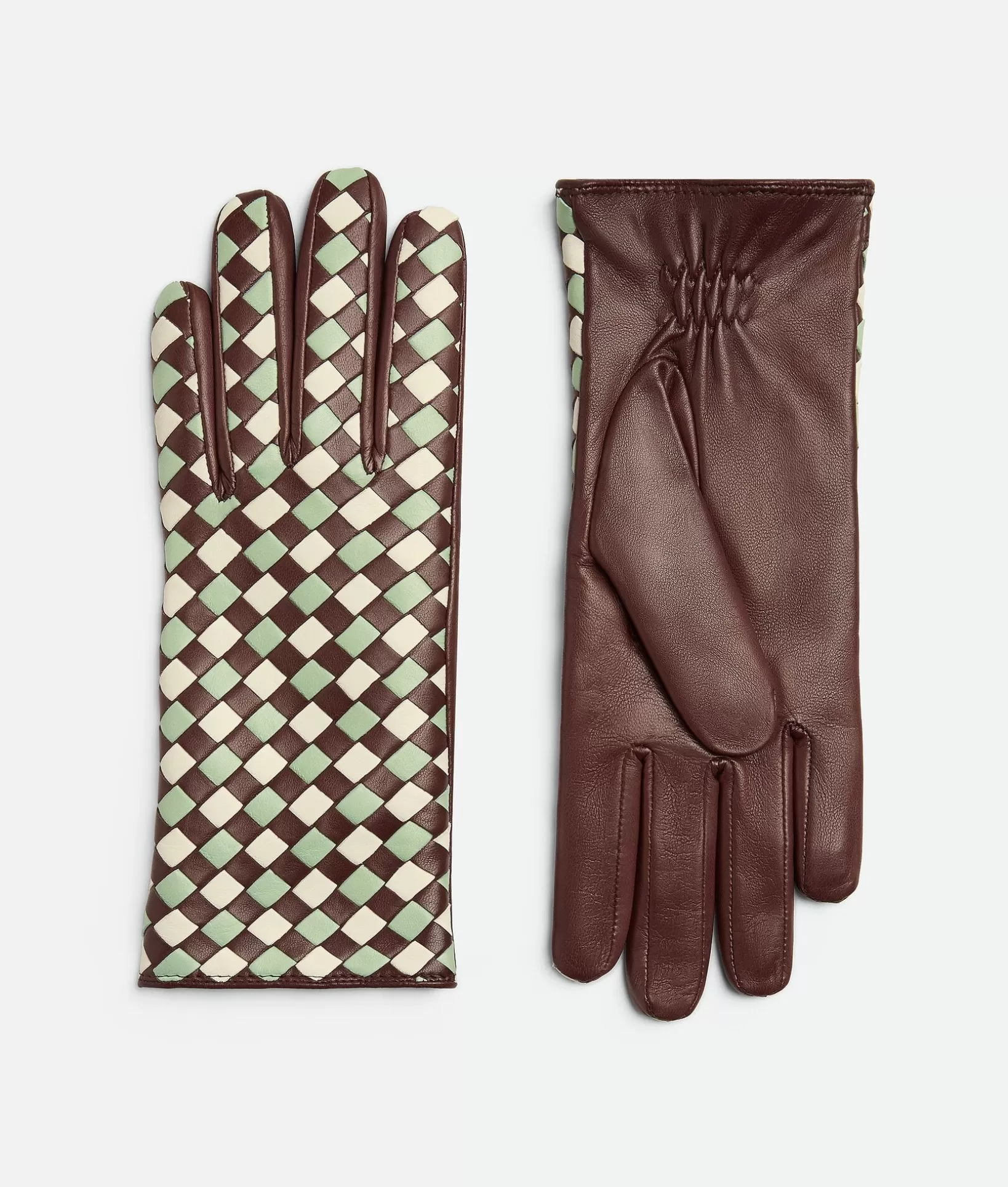 Gloves>Bottega Veneta Leather Bicolor Intrecciato Gloves Boysenberry/sweet mint/white