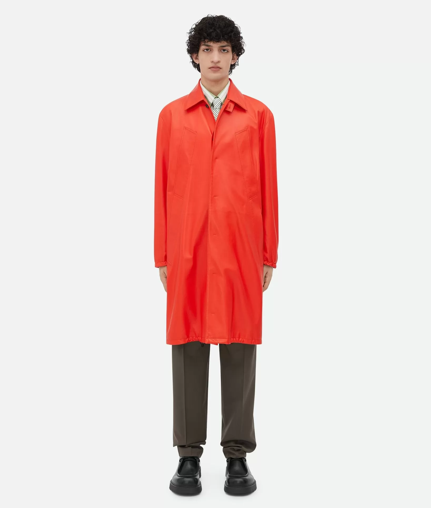 Coats>Bottega Veneta Leather Coat Bright orange