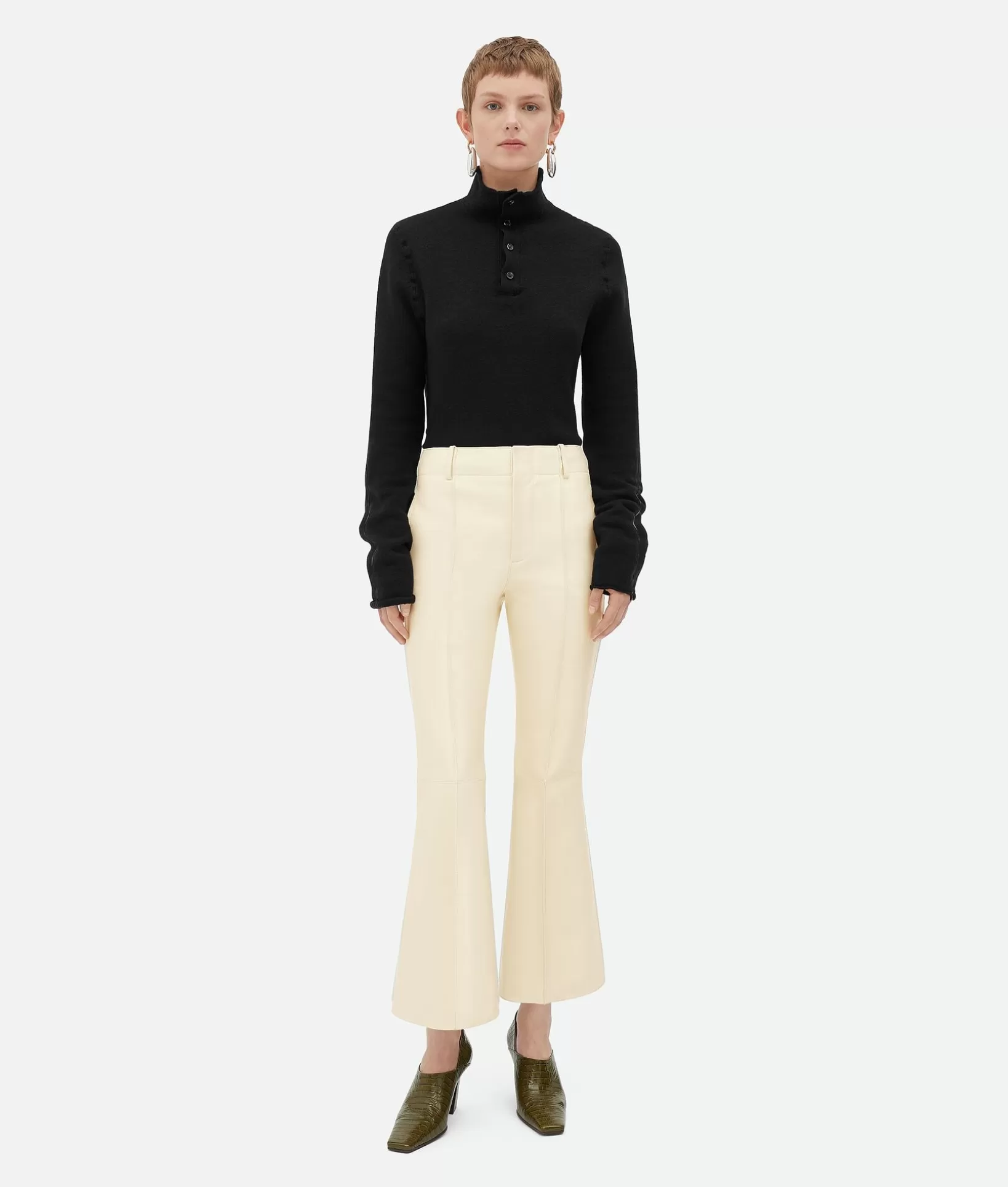 Trousers And Shorts | Leather>Bottega Veneta Leather Cropped Flared Trousers Soap