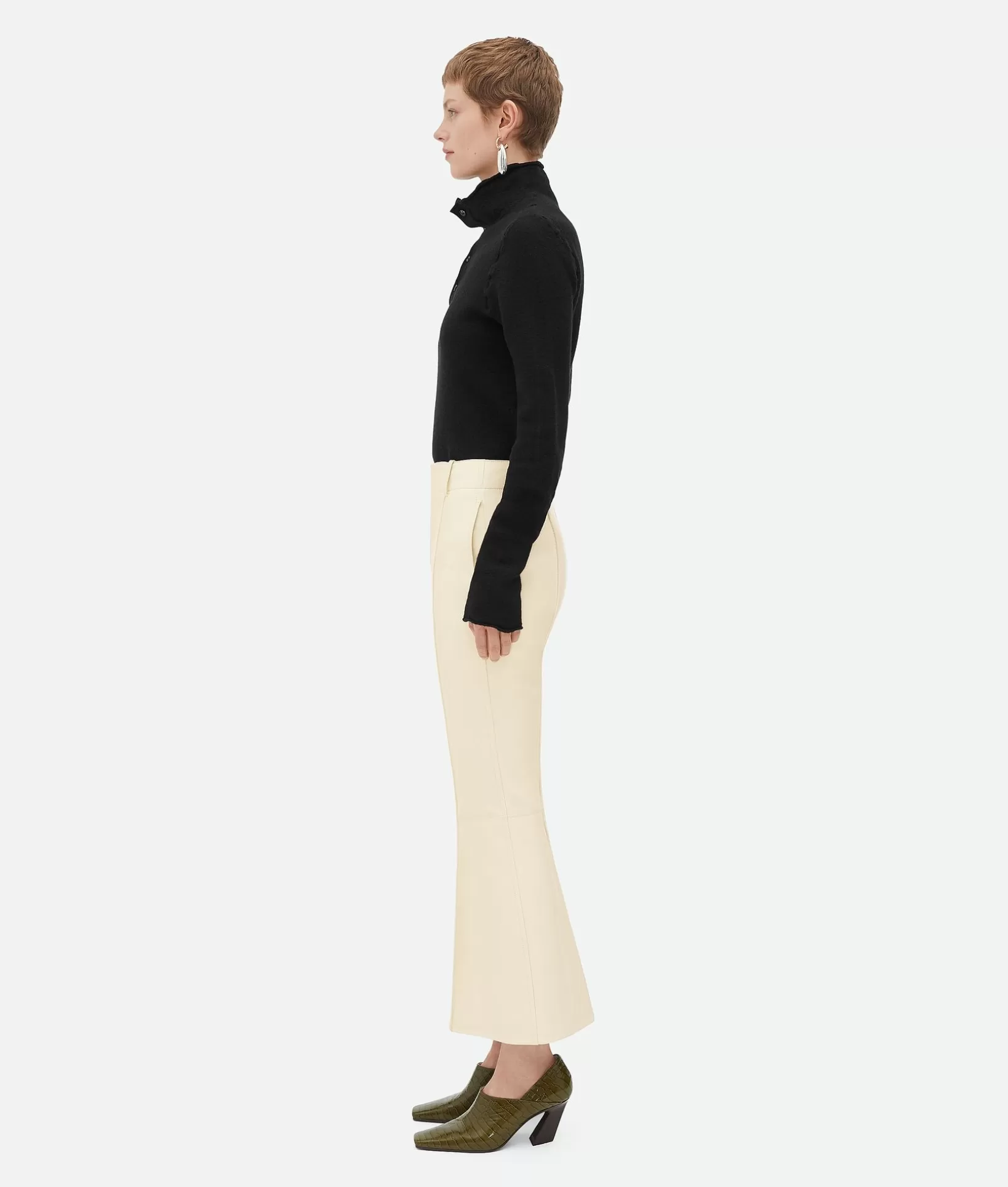 Trousers And Shorts | Leather>Bottega Veneta Leather Cropped Flared Trousers Soap