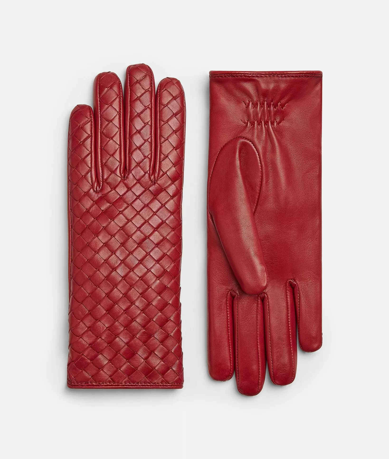 Gloves>Bottega Veneta Leather Intrecciato Gloves Brick red