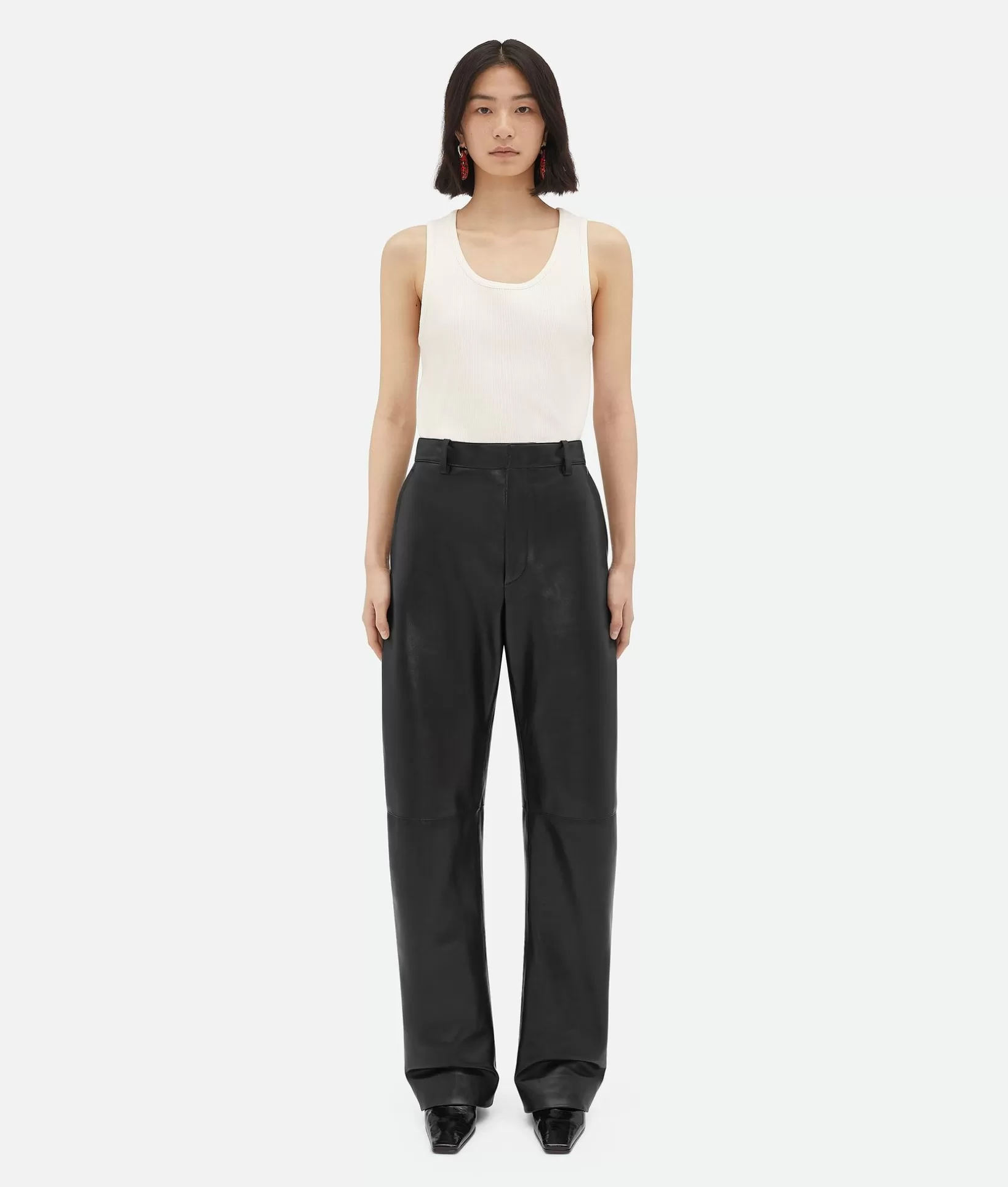 Trousers And Shorts | Leather>Bottega Veneta Leather Rounded Leg Trousers Black