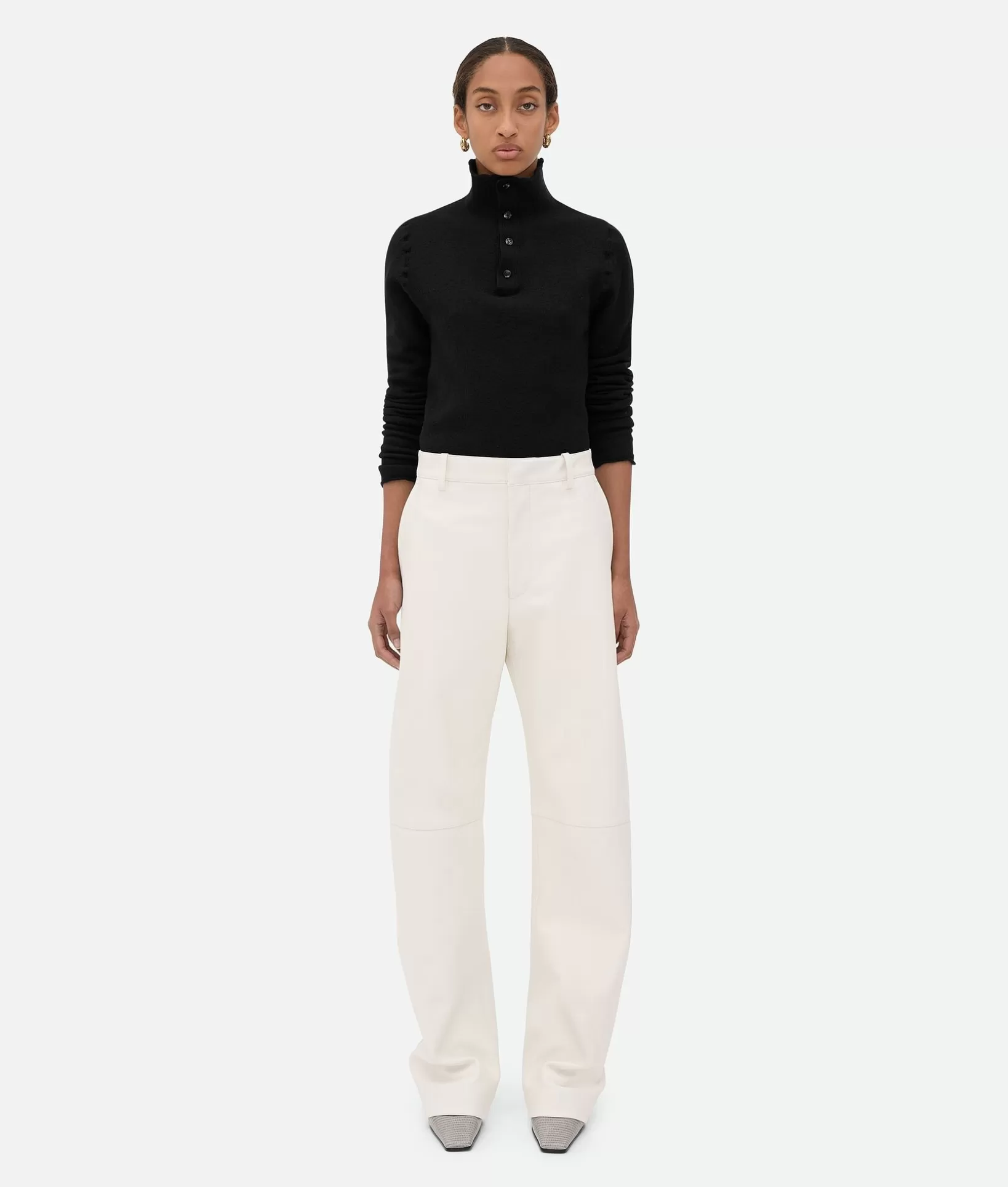 Trousers And Shorts | Leather>Bottega Veneta Leather Rounded Leg Trousers Dove