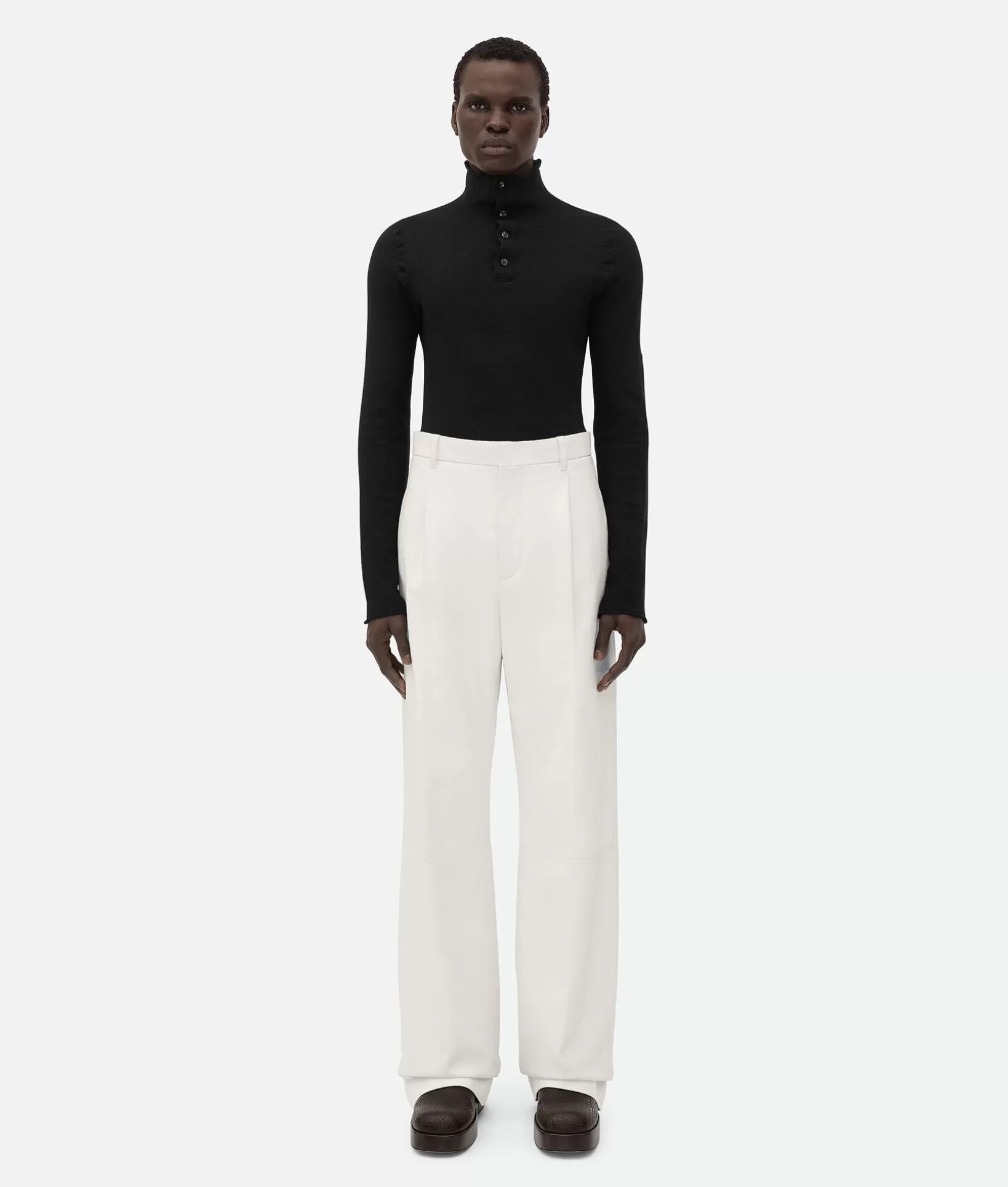 Trousers And Shorts | Leather>Bottega Veneta Leather Wide Leg Trousers Dove