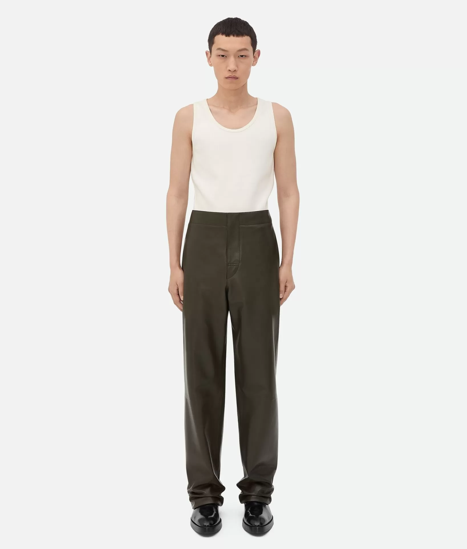 Trousers And Shorts | Leather>Bottega Veneta Leather Wide Leg Trousers Dark olive