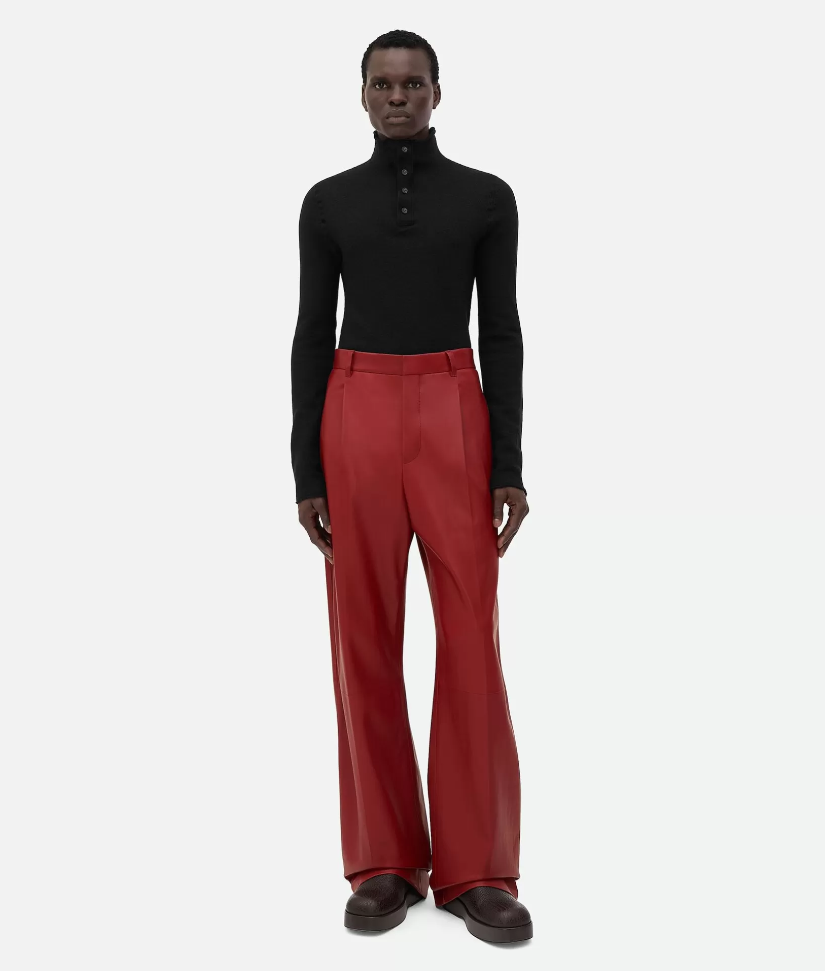 Trousers And Shorts | Leather>Bottega Veneta Leather Wide Leg Trousers Rosewood