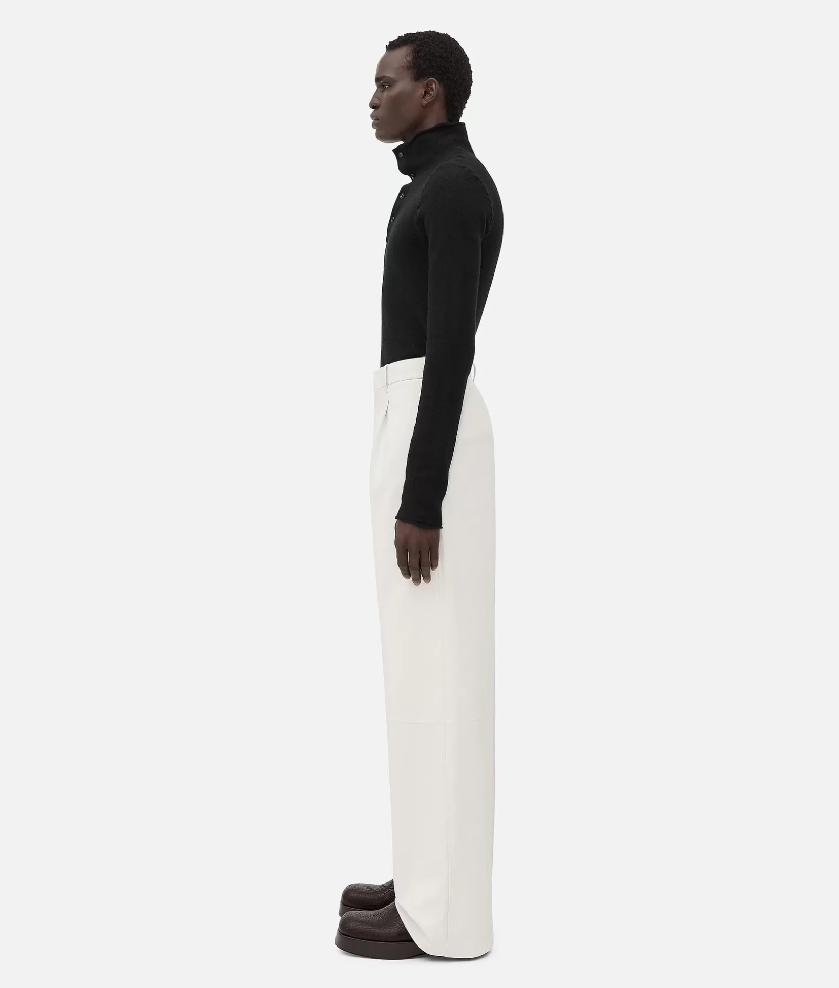 Trousers And Shorts | Leather>Bottega Veneta Leather Wide Leg Trousers Dove