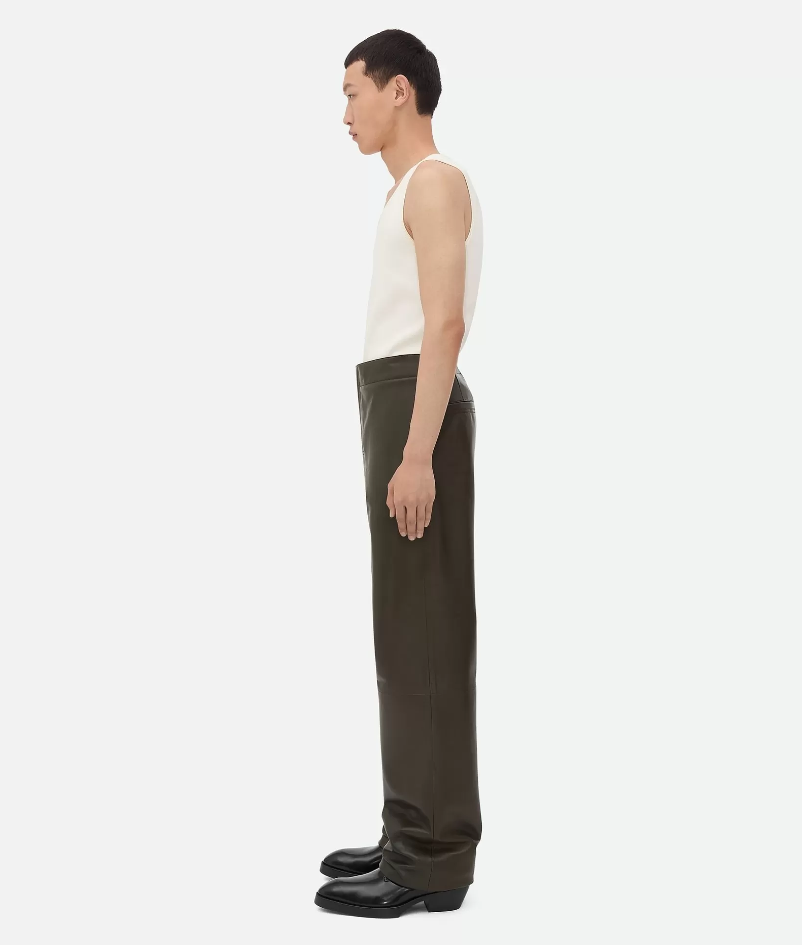 Trousers And Shorts | Leather>Bottega Veneta Leather Wide Leg Trousers Dark olive