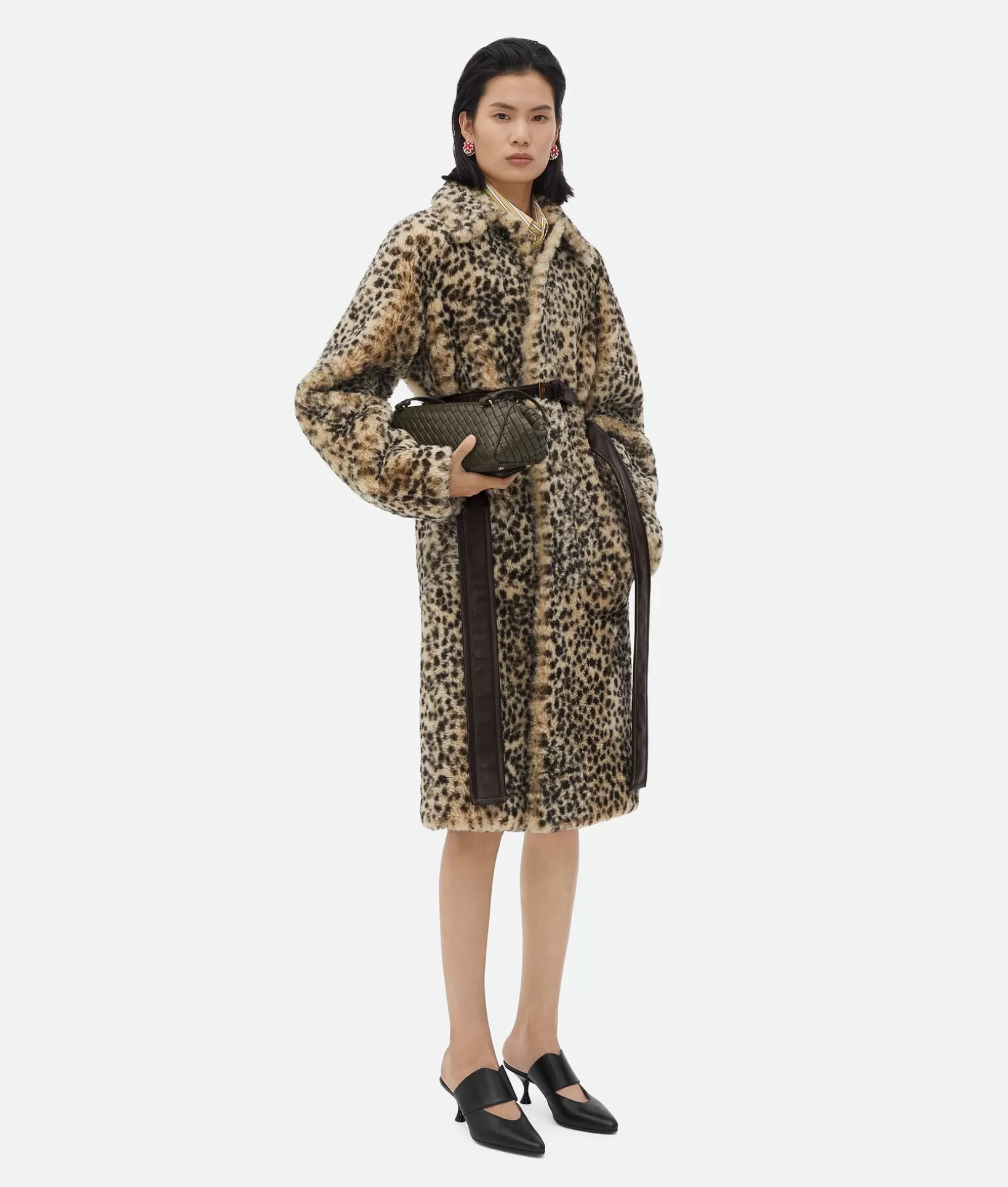 Coats>Bottega Veneta Leopard Print Shearling Coat Black/birch