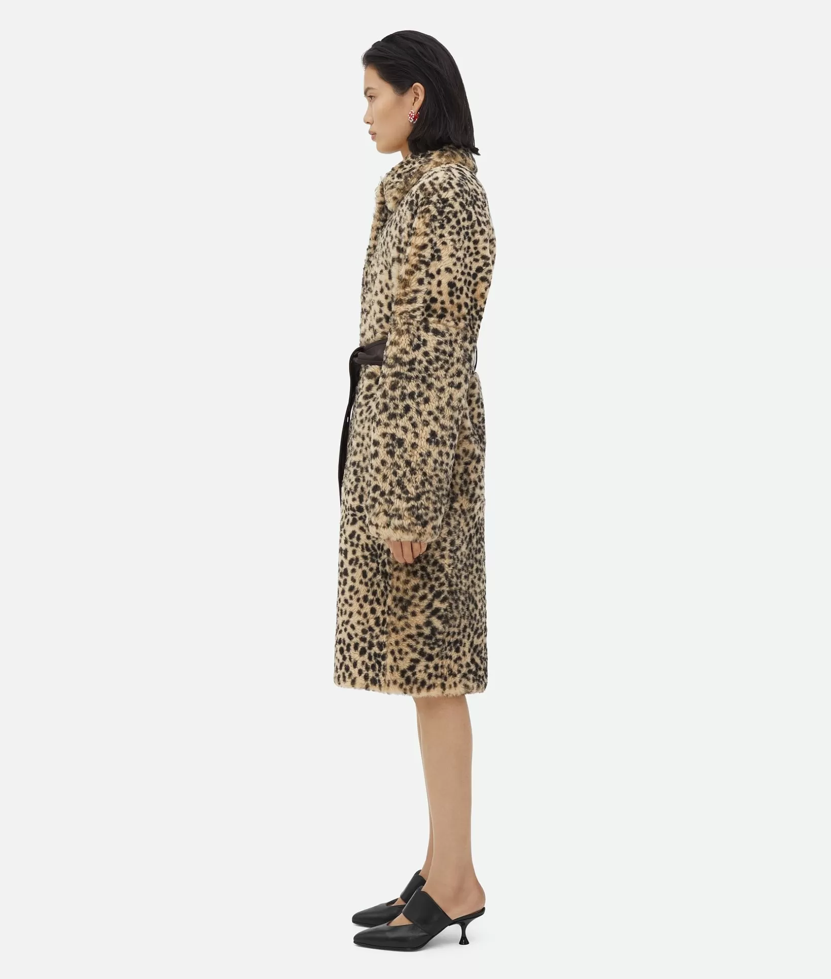 Coats>Bottega Veneta Leopard Print Shearling Coat Black/birch