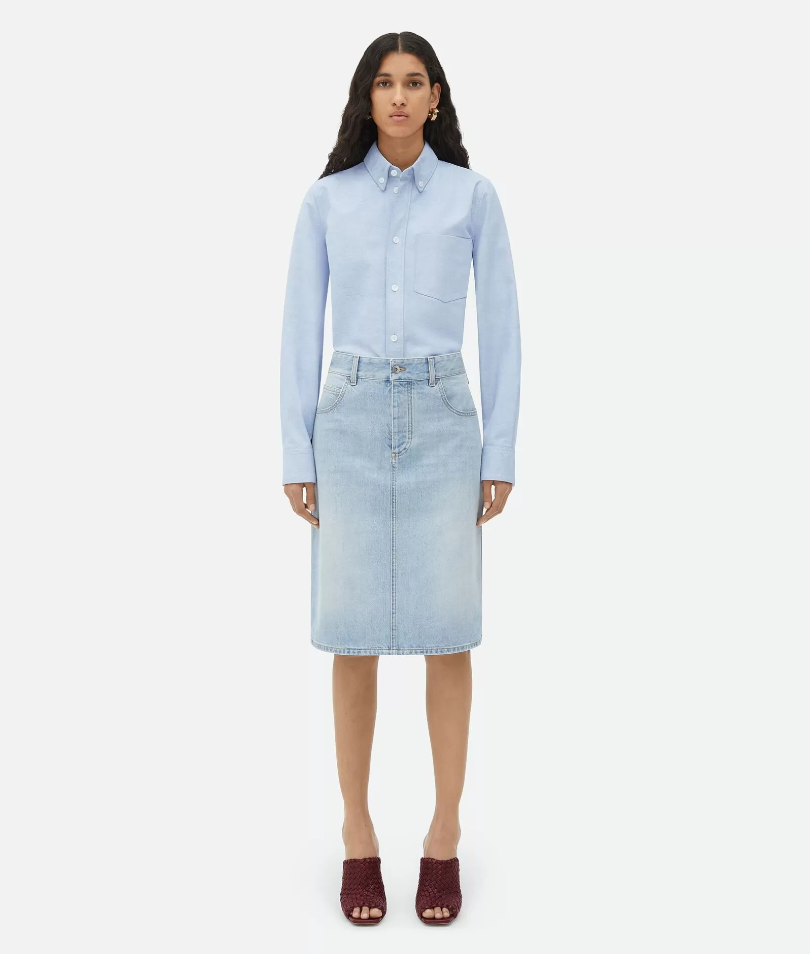 Skirts | Denim>Bottega Veneta ed Denim Midi Skirt Light bleach