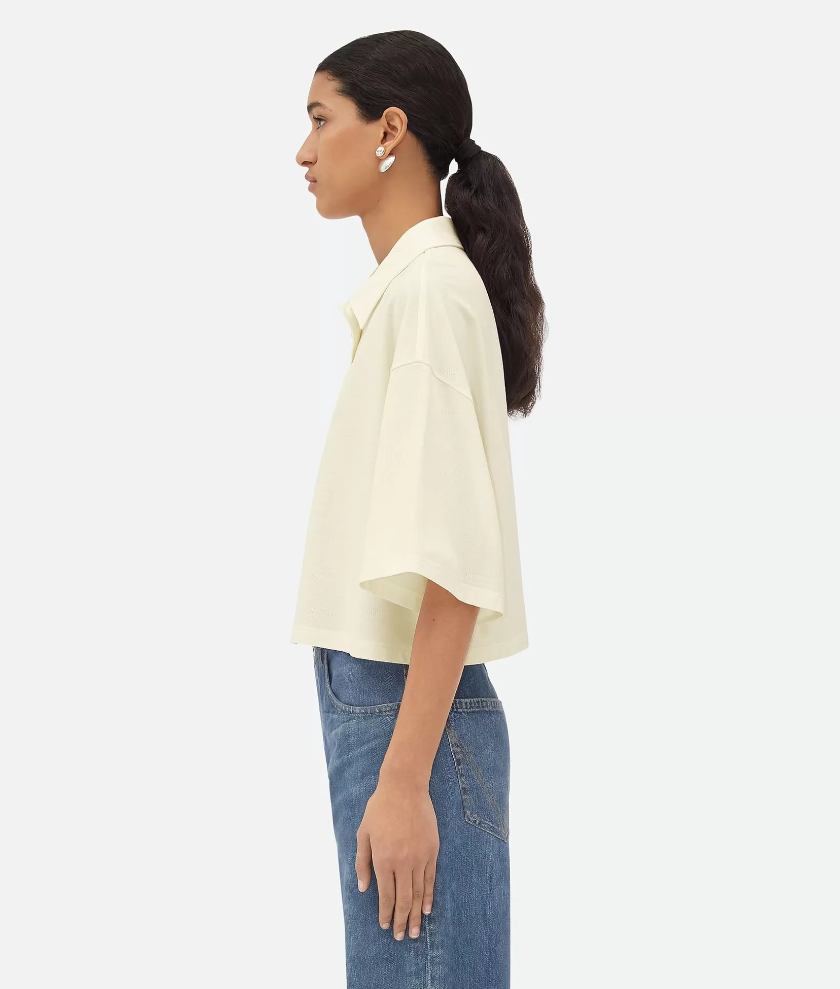 Tops And T-Shirts>Bottega Veneta Light Cotton Piquet Cropped Polo Dove