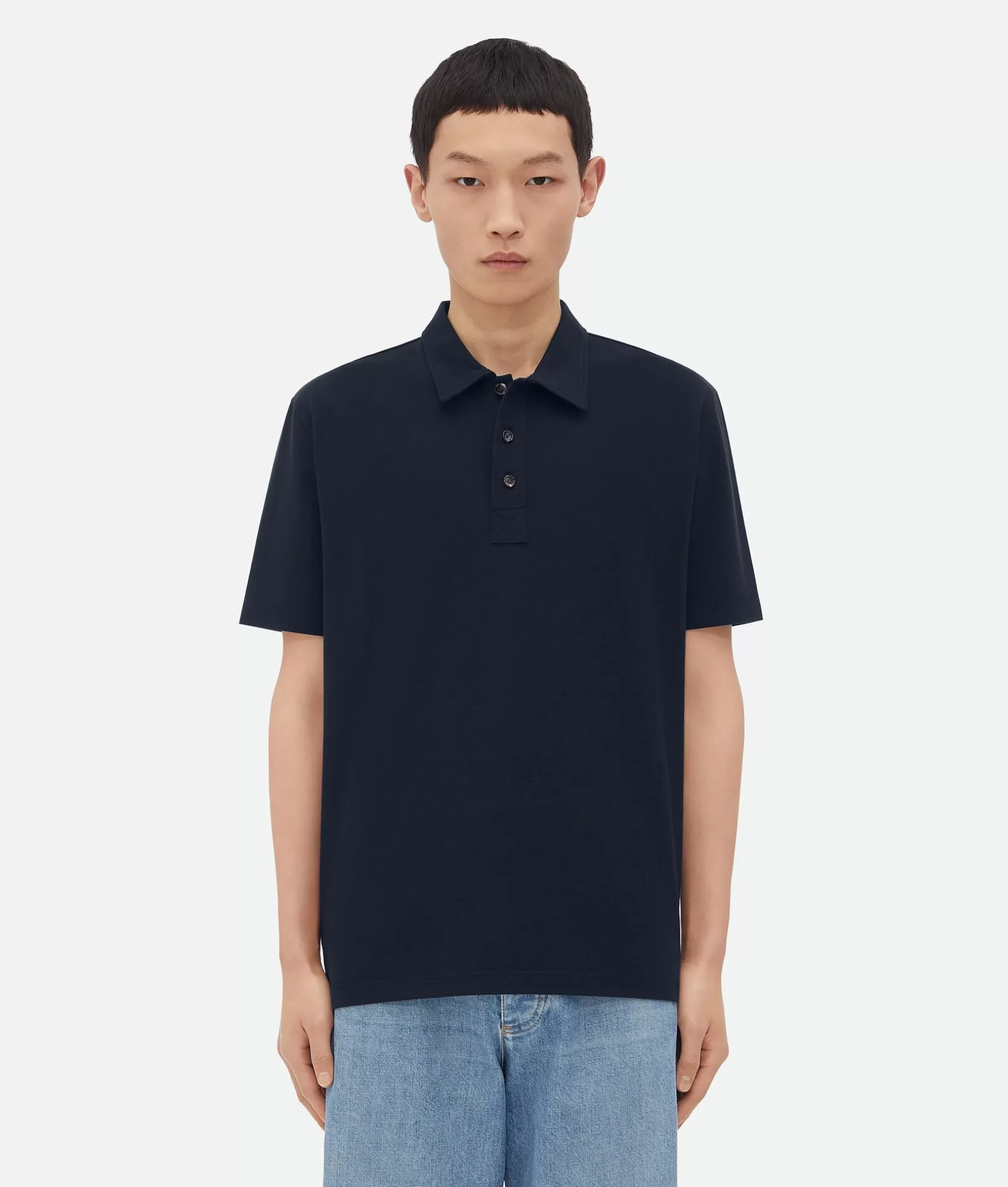 Polos>Bottega Veneta Light Cotton Piquet Polo Dark night