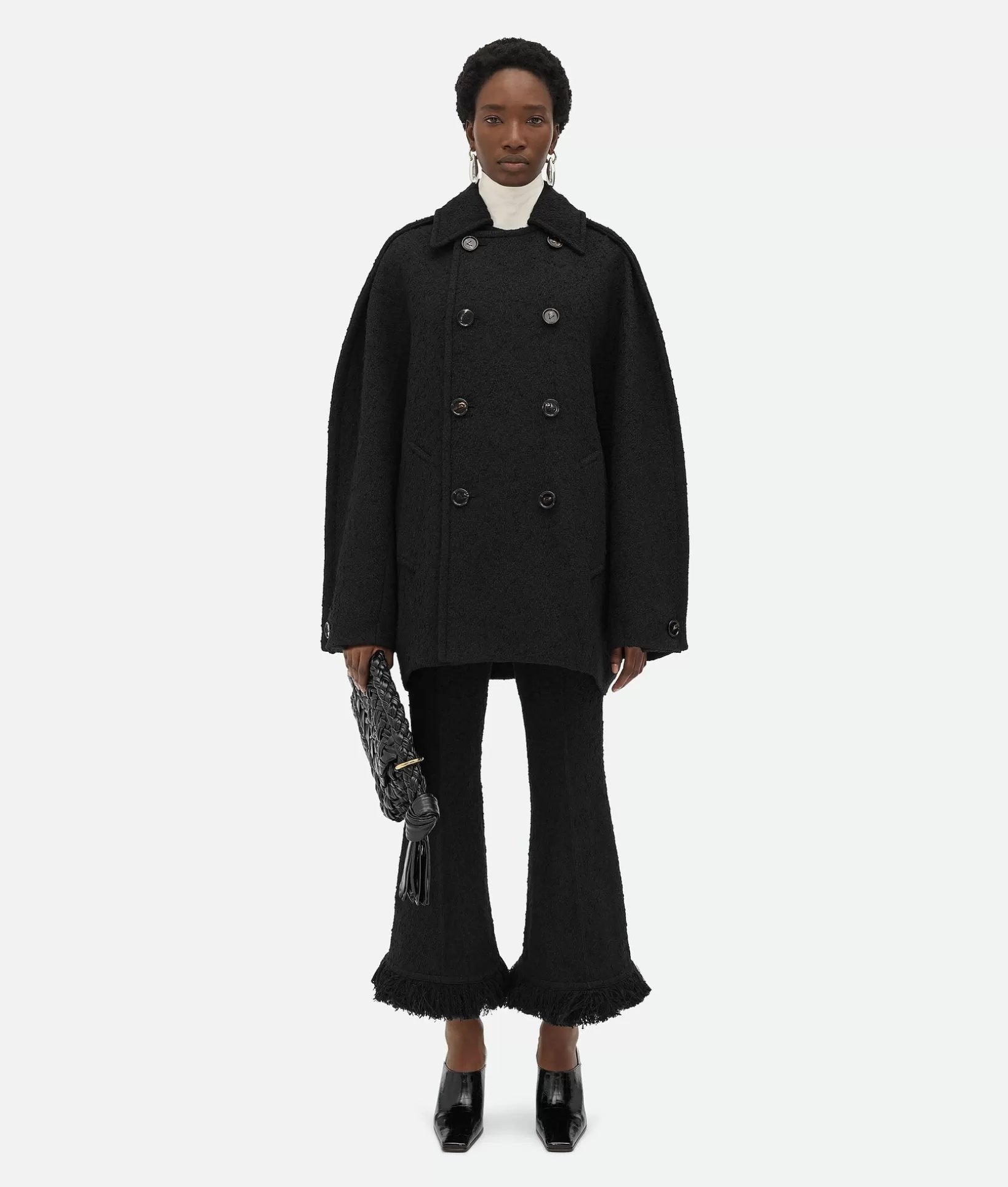 Coats>Bottega Veneta Light Cotton Tweed Cocoon Coat Black