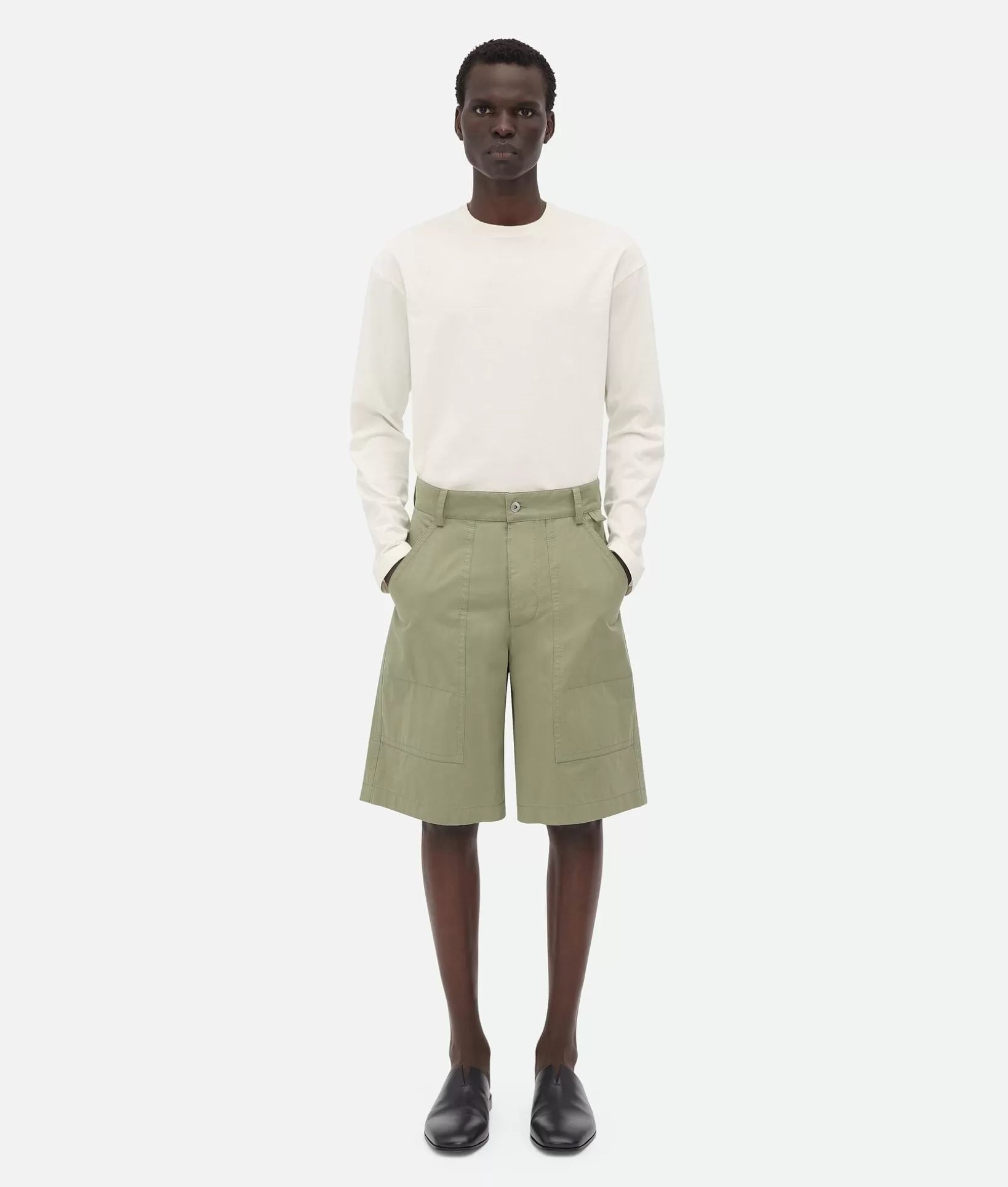 Trousers And Shorts>Bottega Veneta Light Cotton Twill Cargo Shorts Juniper