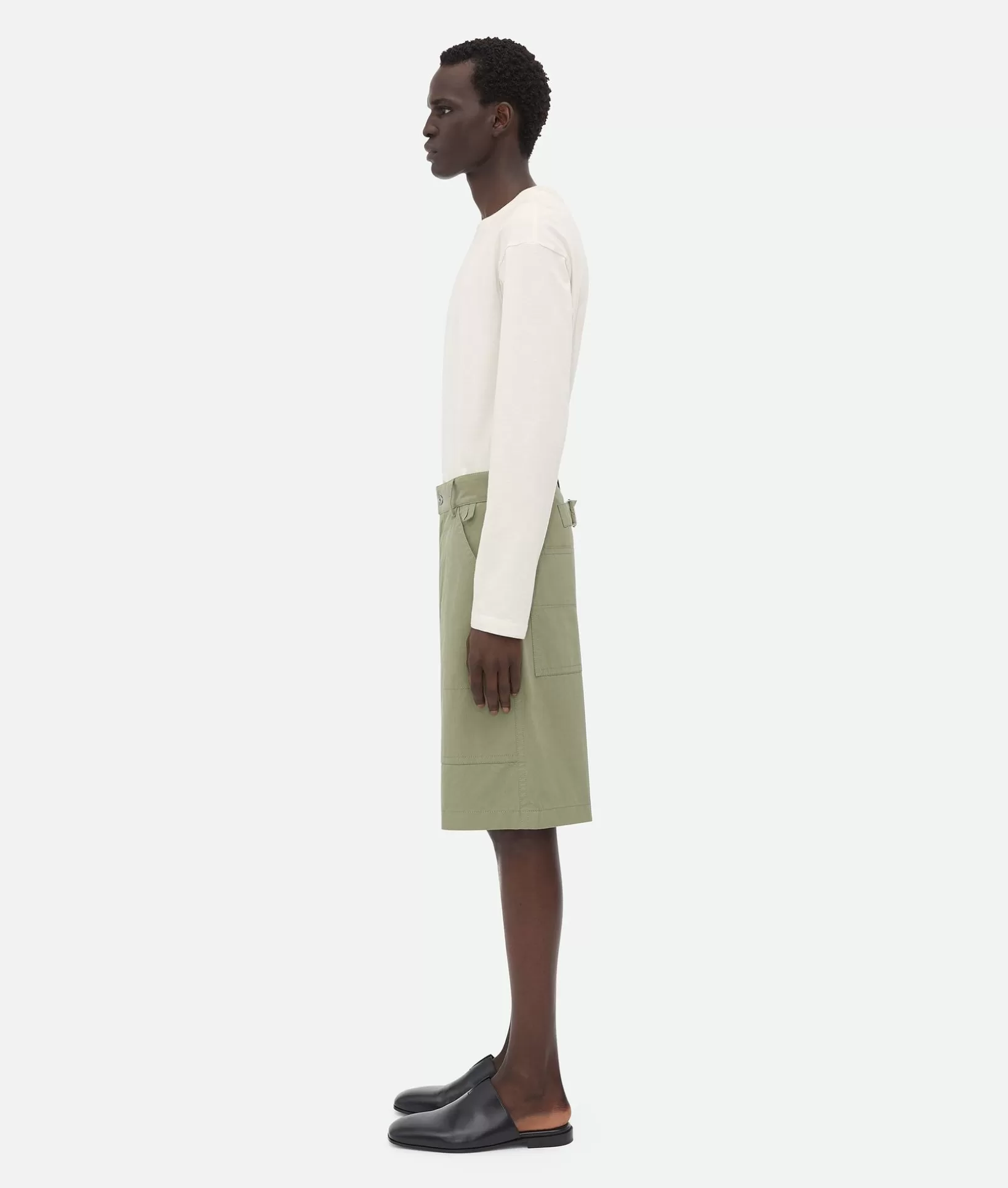 Trousers And Shorts>Bottega Veneta Light Cotton Twill Cargo Shorts Juniper