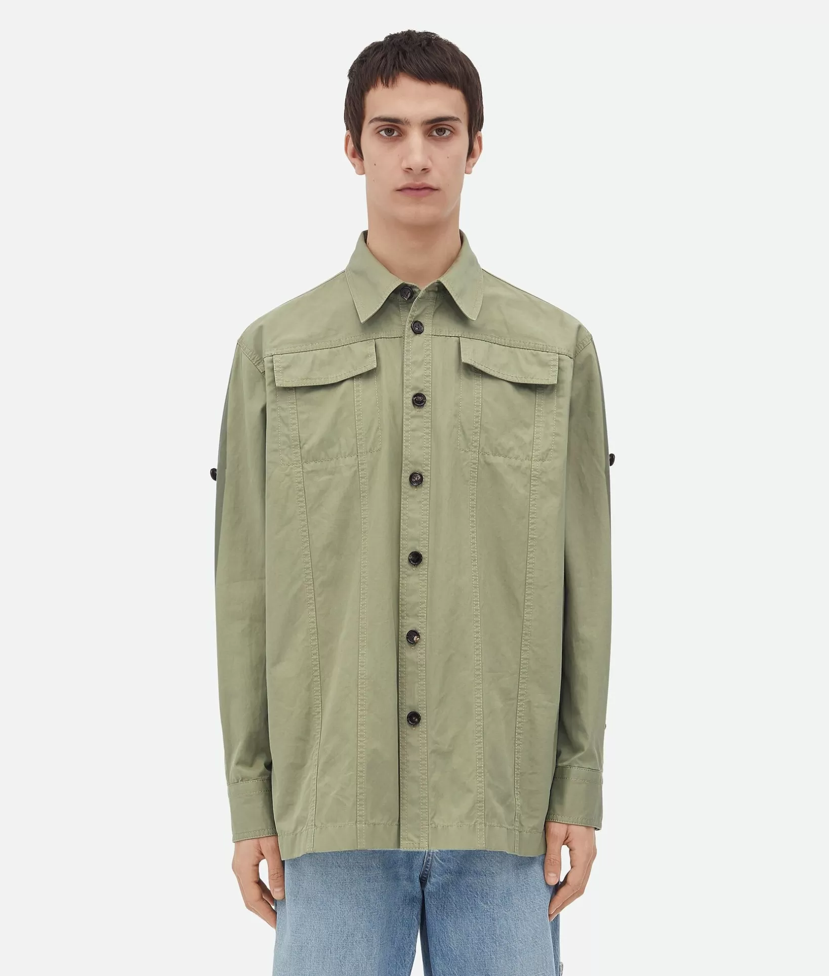 Shirts>Bottega Veneta Light Cotton Twill Overshirt Juniper