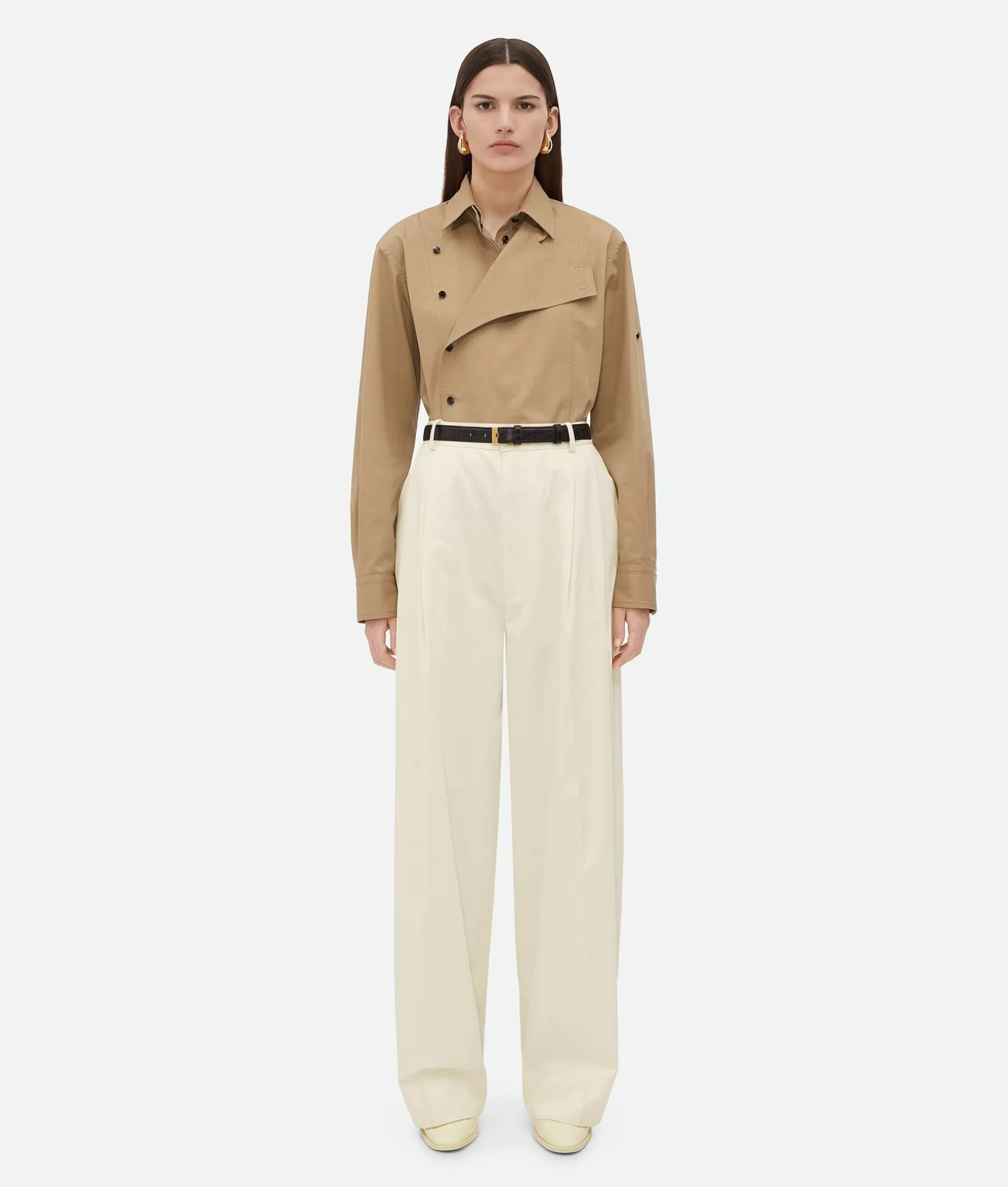 Trousers And Shorts>Bottega Veneta Light Cotton Twill Tapered Trousers Frosting