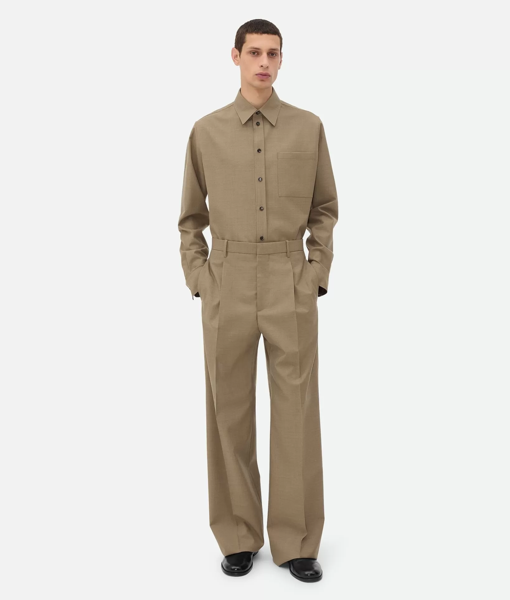 Trousers And Shorts>Bottega Veneta Light Tailored Wool Wide Leg Trousers Sage/camel melange